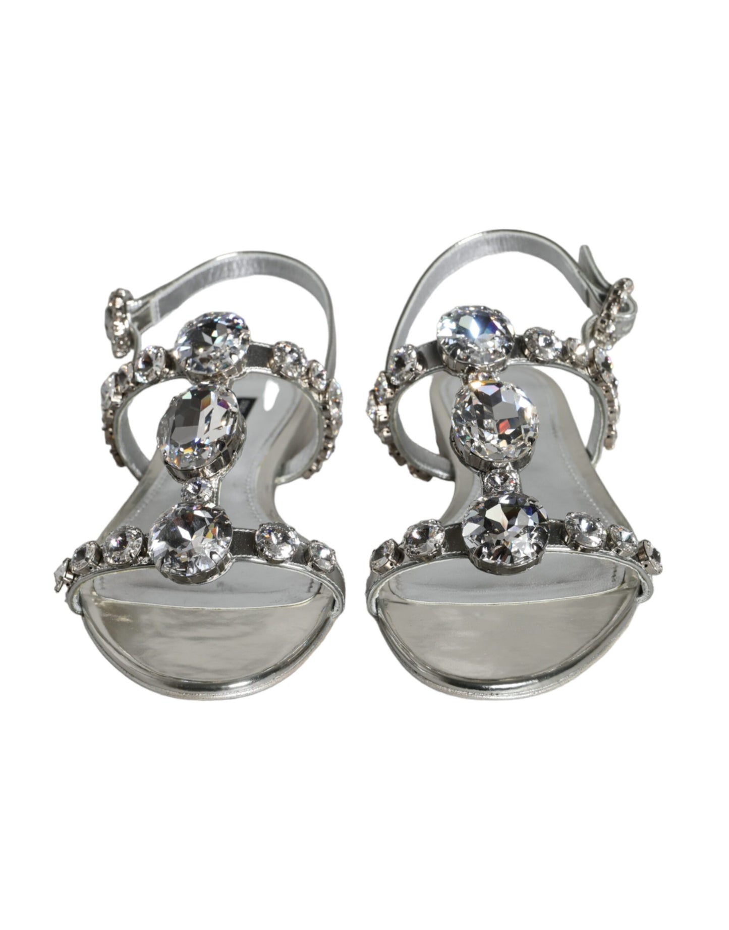 Dolce &amp; Gabbana Silver Crystal Sandals Flats Flip Flops Shoes