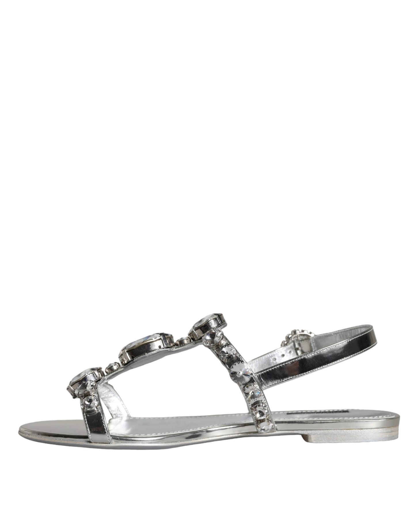 Dolce &amp; Gabbana Silver Crystal Sandals Flats Flip Flops Shoes