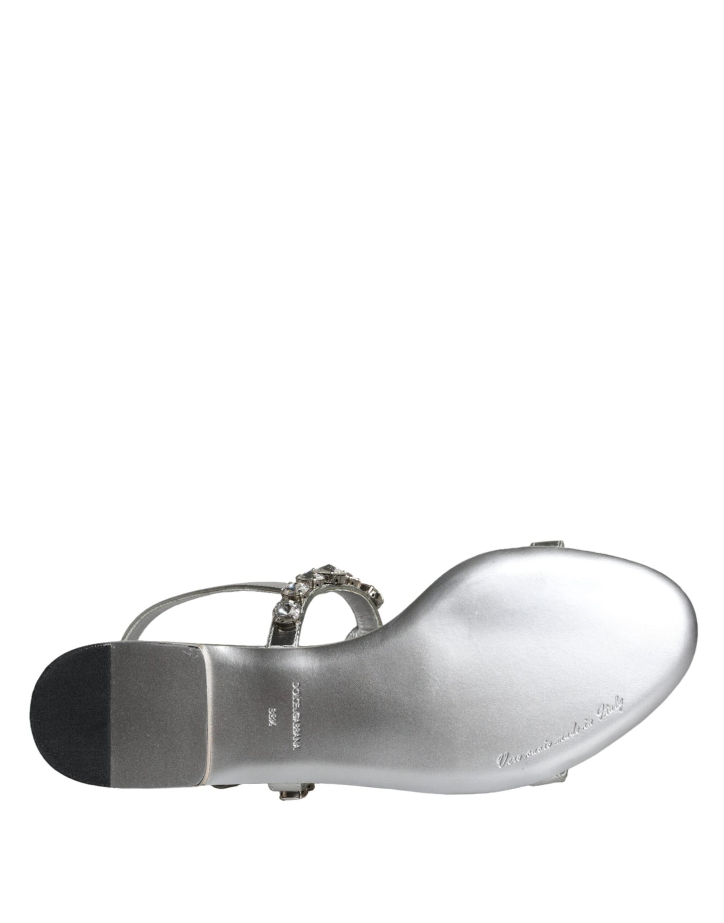 Dolce &amp; Gabbana Silver Crystal Sandals Flats Flip Flops Shoes