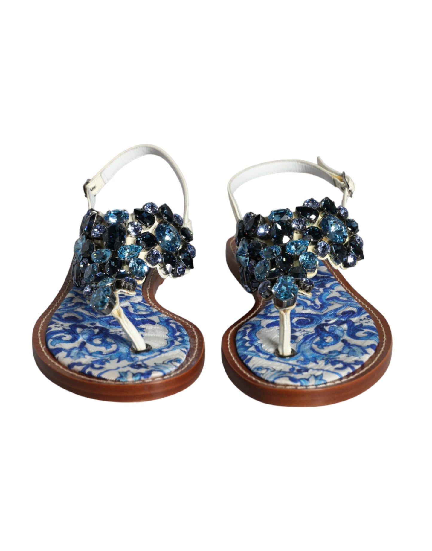 Dolce &amp; Gabbana Multicolor Leather Crystals Flats Sandals Shoes