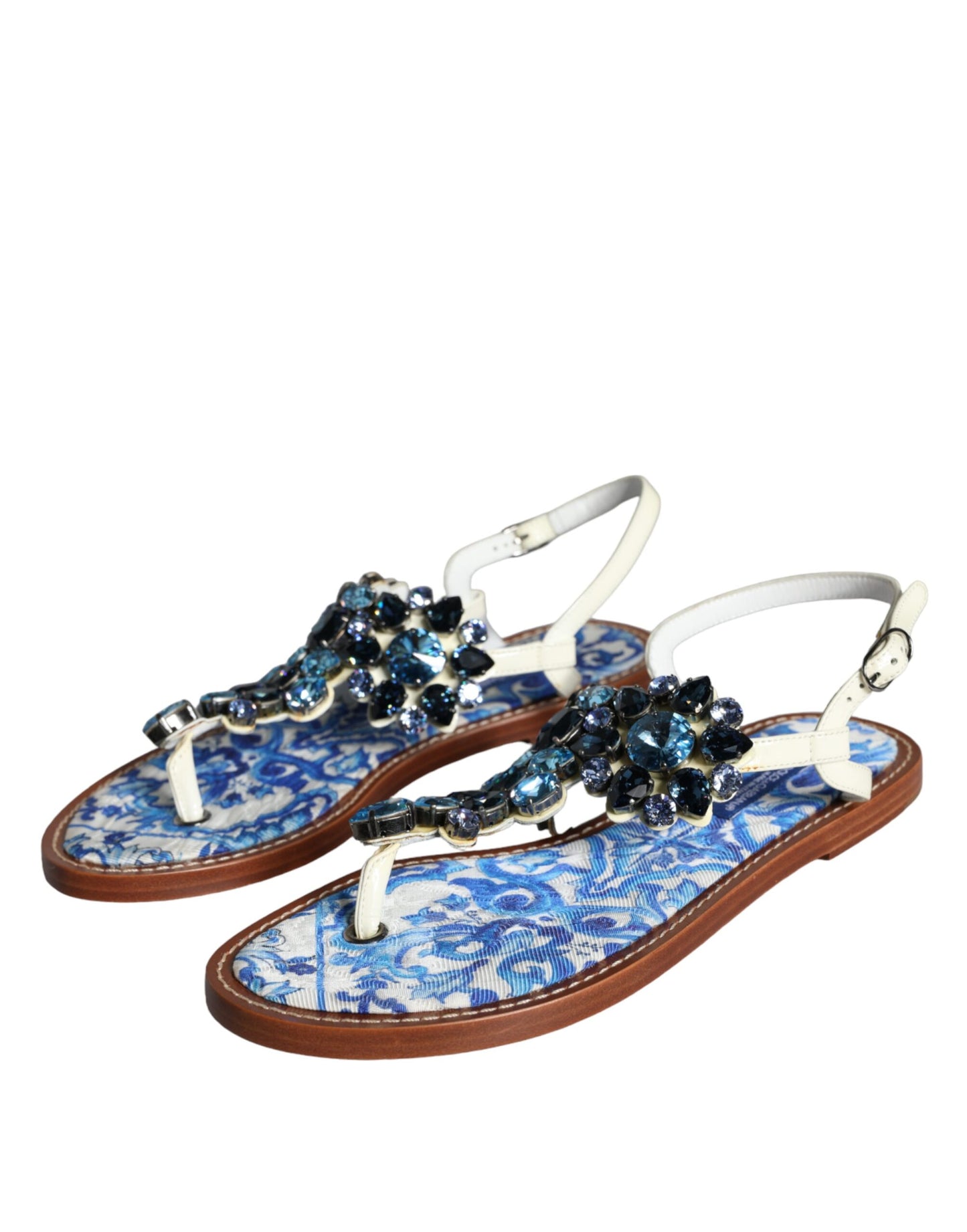 Dolce &amp; Gabbana Multicolor Leather Crystals Flats Sandals Shoes