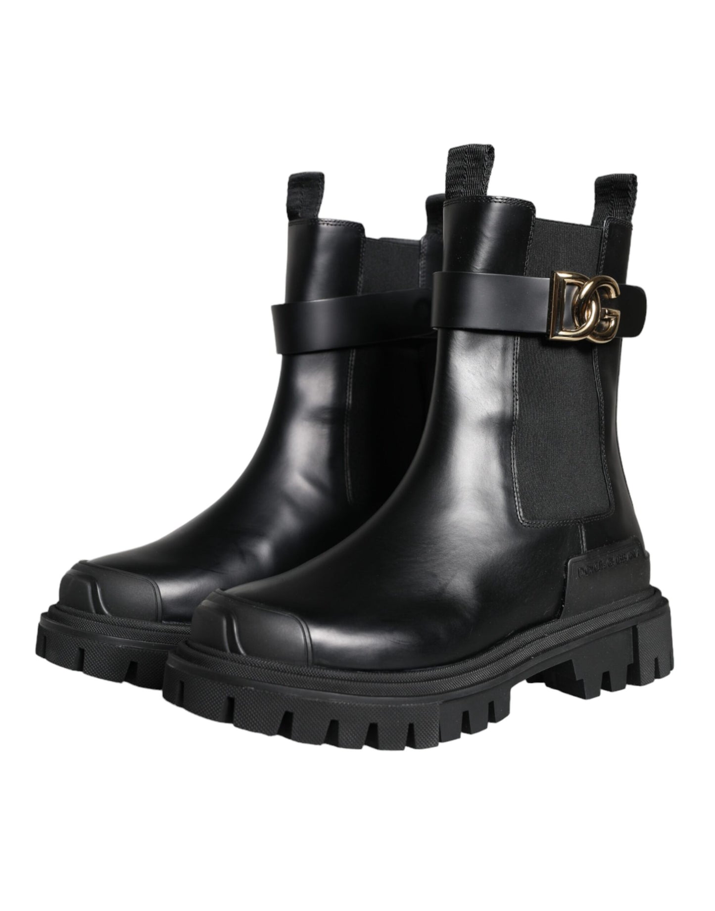 Dolce &amp; Gabbana Black Leather Combat Mid Calf Boots Shoes