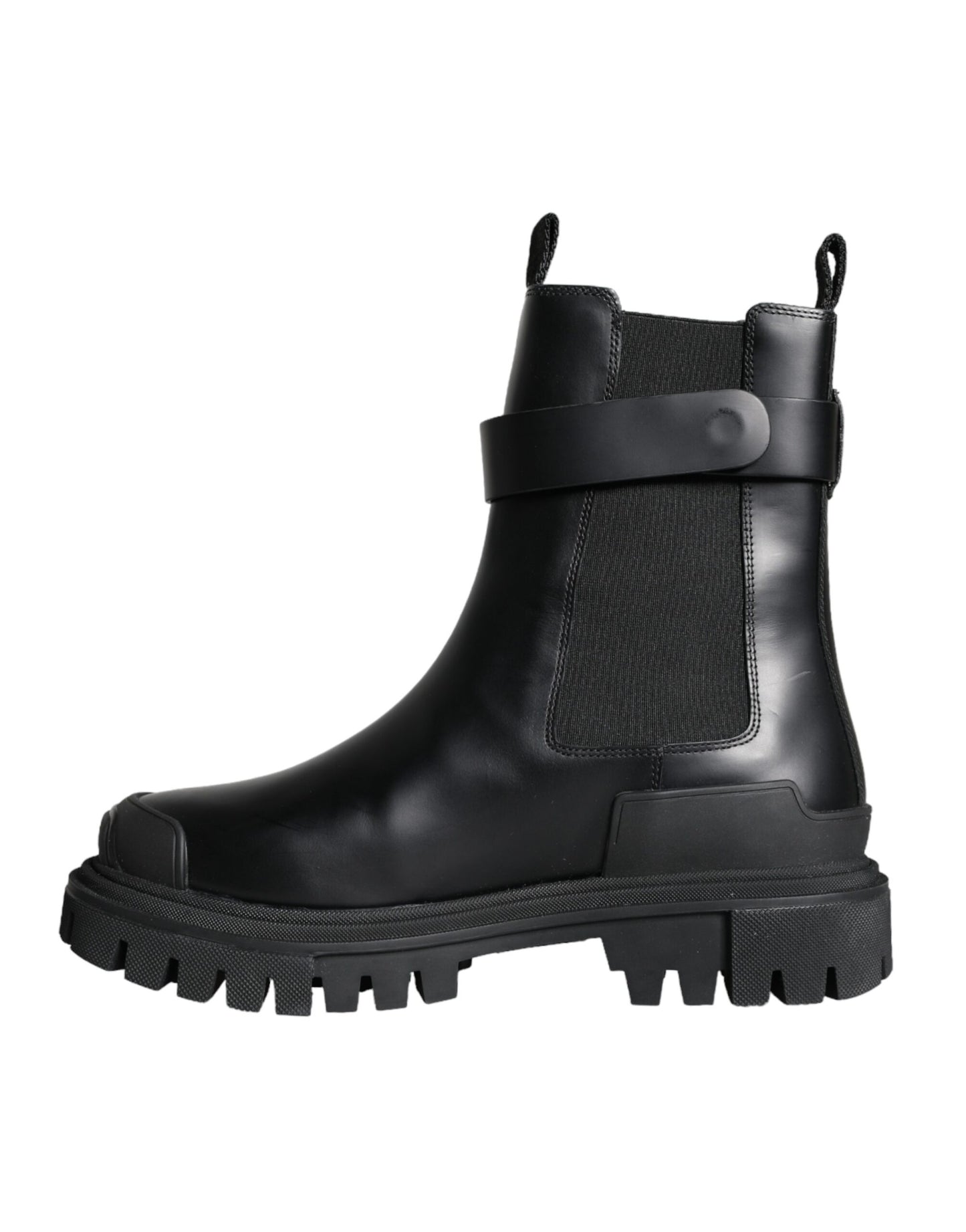 Dolce &amp; Gabbana Black Leather Combat Mid Calf Boots Shoes