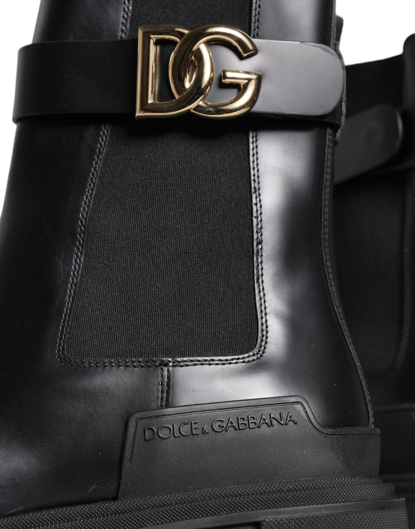 Dolce &amp; Gabbana Black Leather Combat Mid Calf Boots Shoes