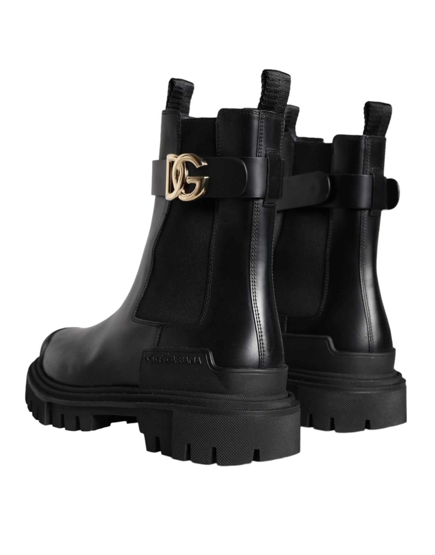 Dolce &amp; Gabbana Black Leather Combat Mid Calf Boots Shoes