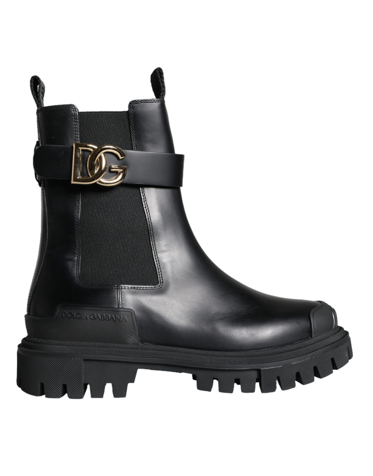 Dolce &amp; Gabbana Black Leather Combat Mid Calf Boots Shoes