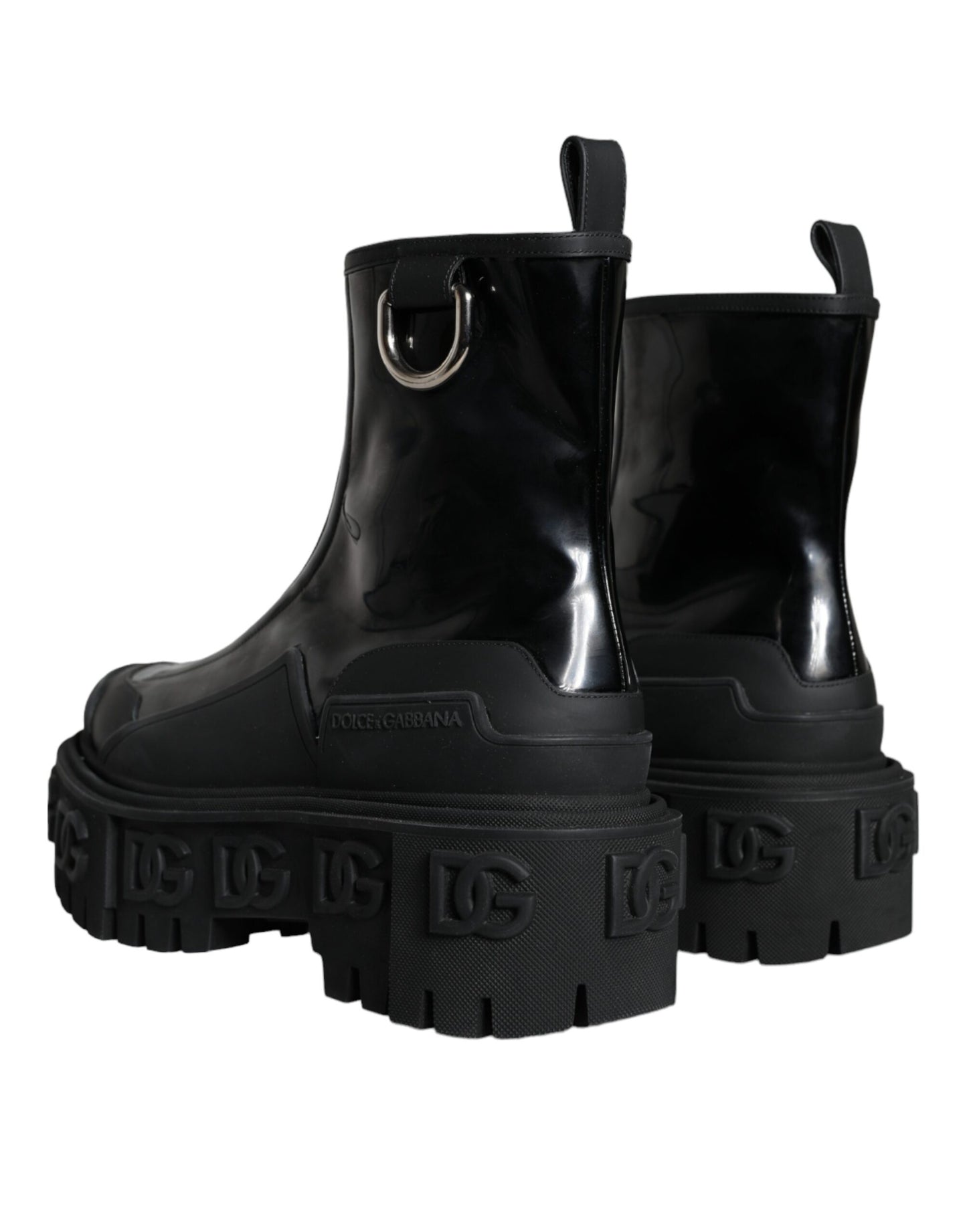 Dolce &amp; Gabbana Black Leather Wellies Logo Shoes