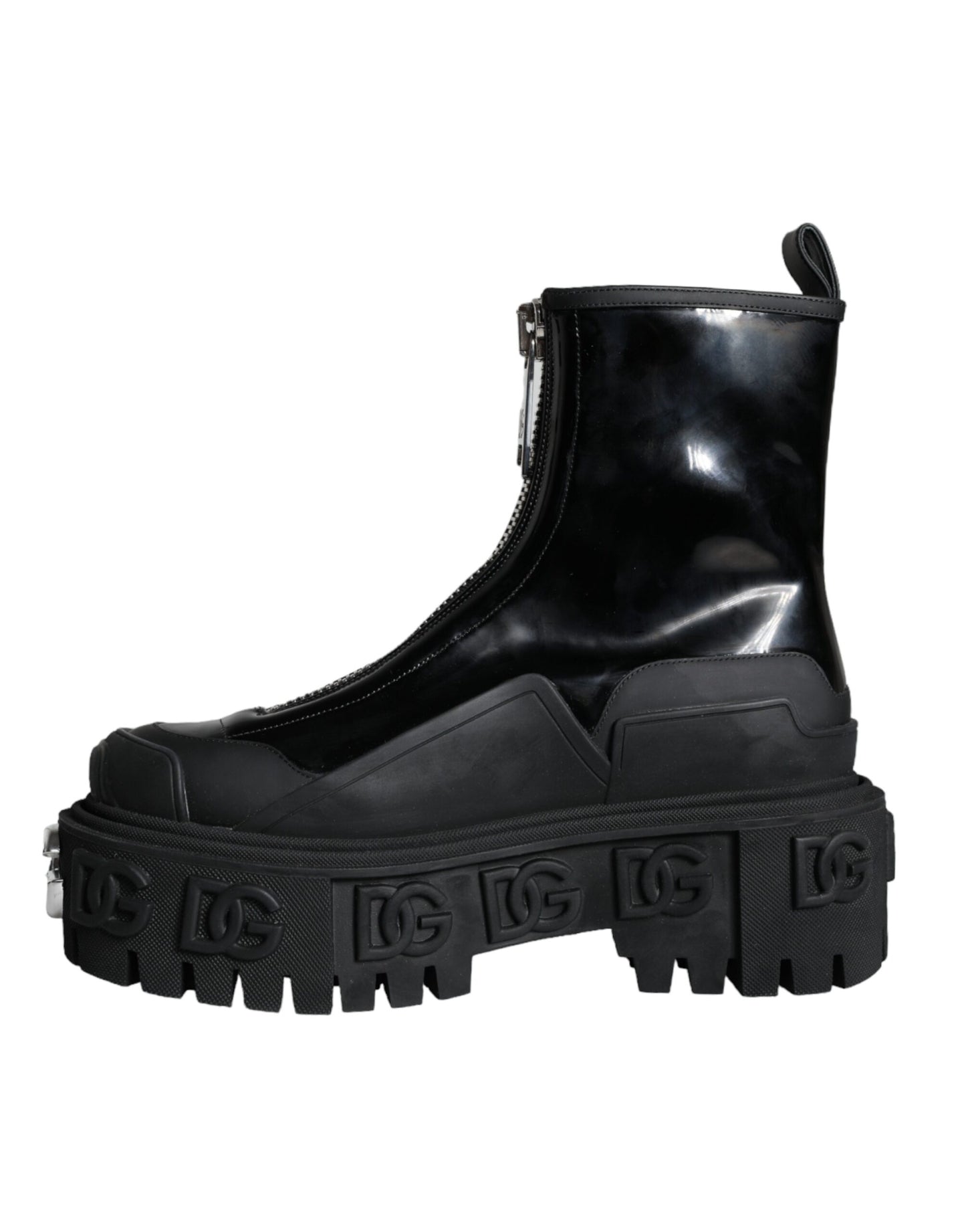 Dolce &amp; Gabbana Black Leather Wellies Logo Shoes