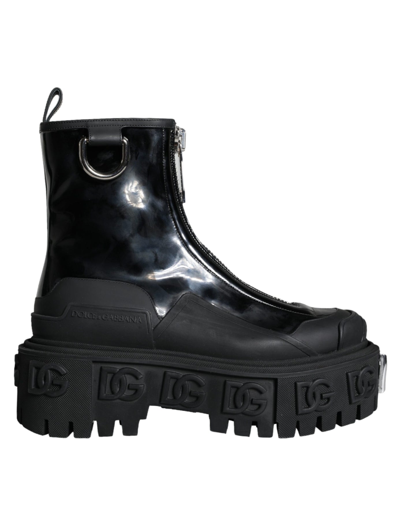 Dolce &amp; Gabbana Black Leather Wellies Logo Shoes