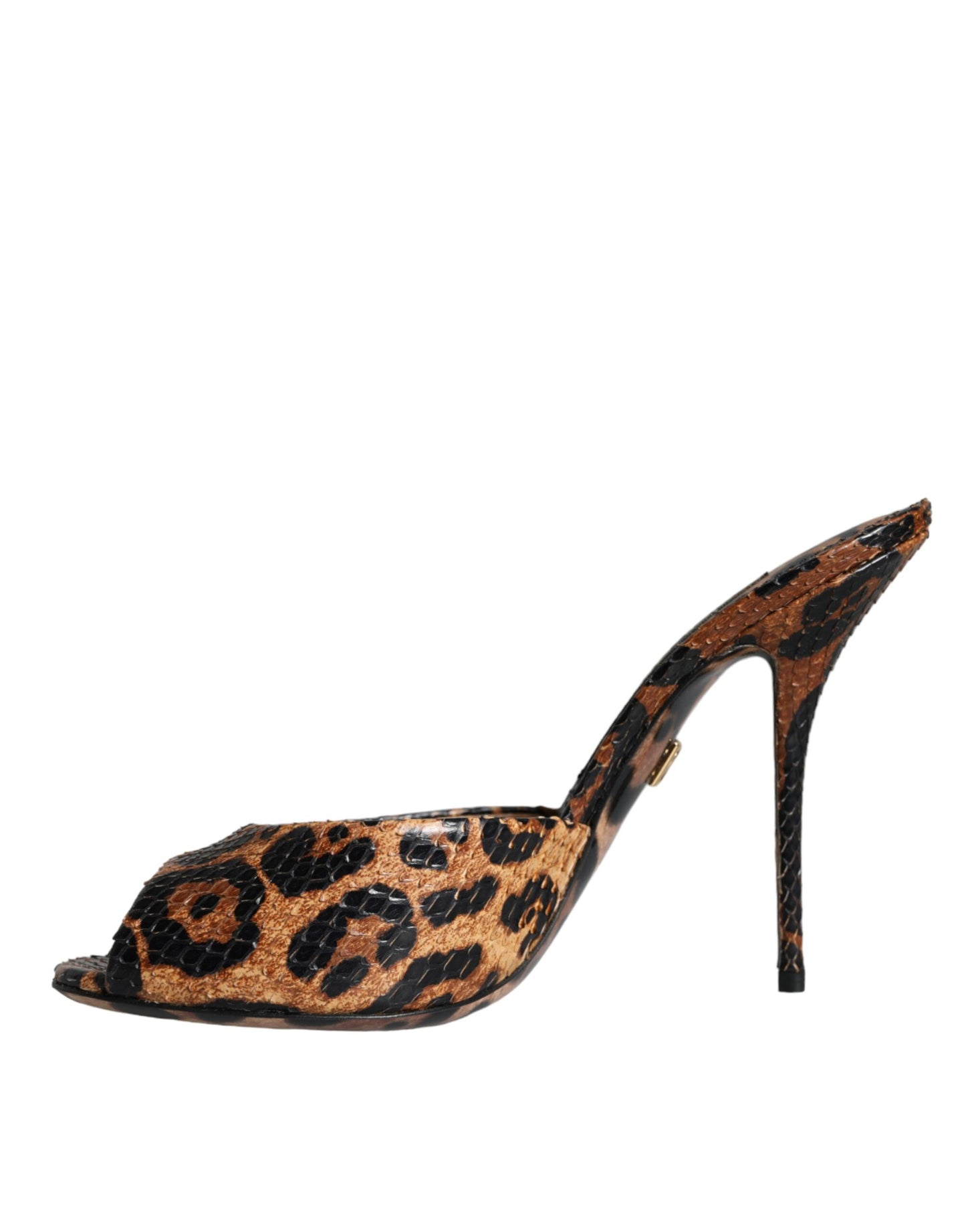 Dolce &amp; Gabbana Brown Leopard Leather Slide Heels Sandals Shoes