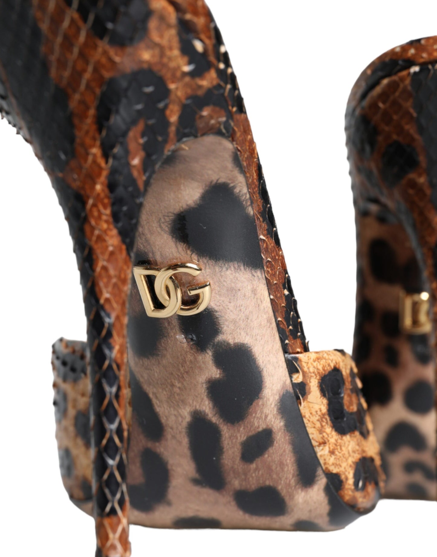 Dolce &amp; Gabbana Brown Leopard Leather Slide Heels Sandals Shoes