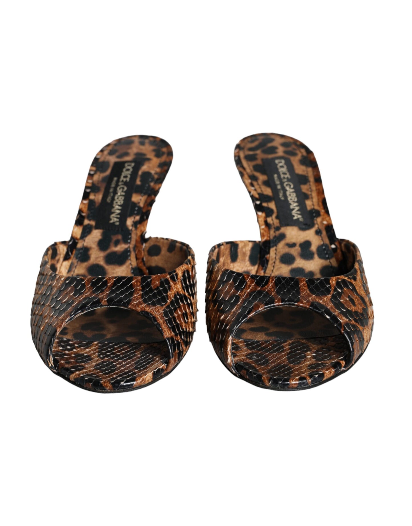 Dolce &amp; Gabbana Brown Leopard Leather Slide Heels Sandals Shoes