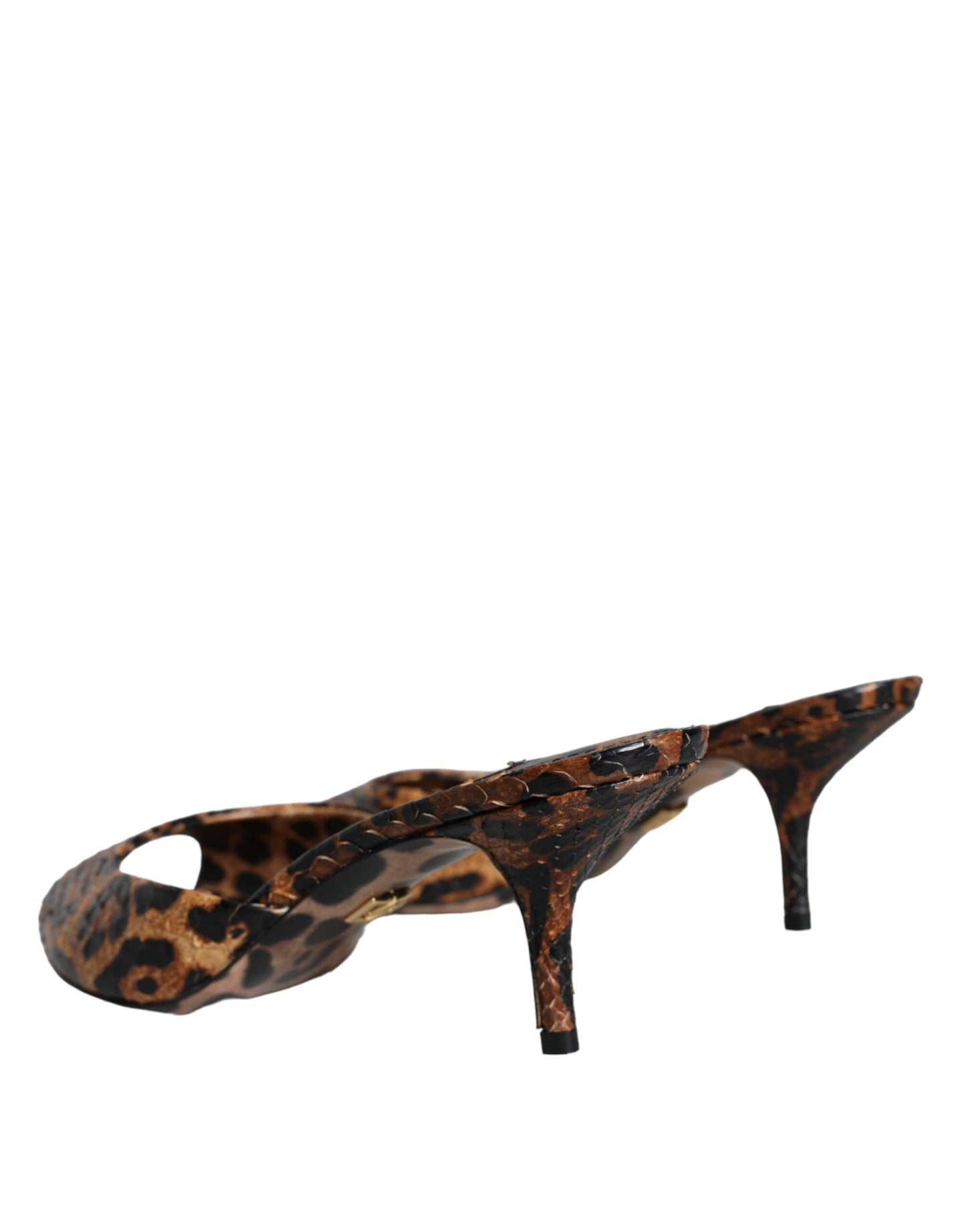 Dolce &amp; Gabbana Brown Leopard Leather Slide Heels Sandals Shoes