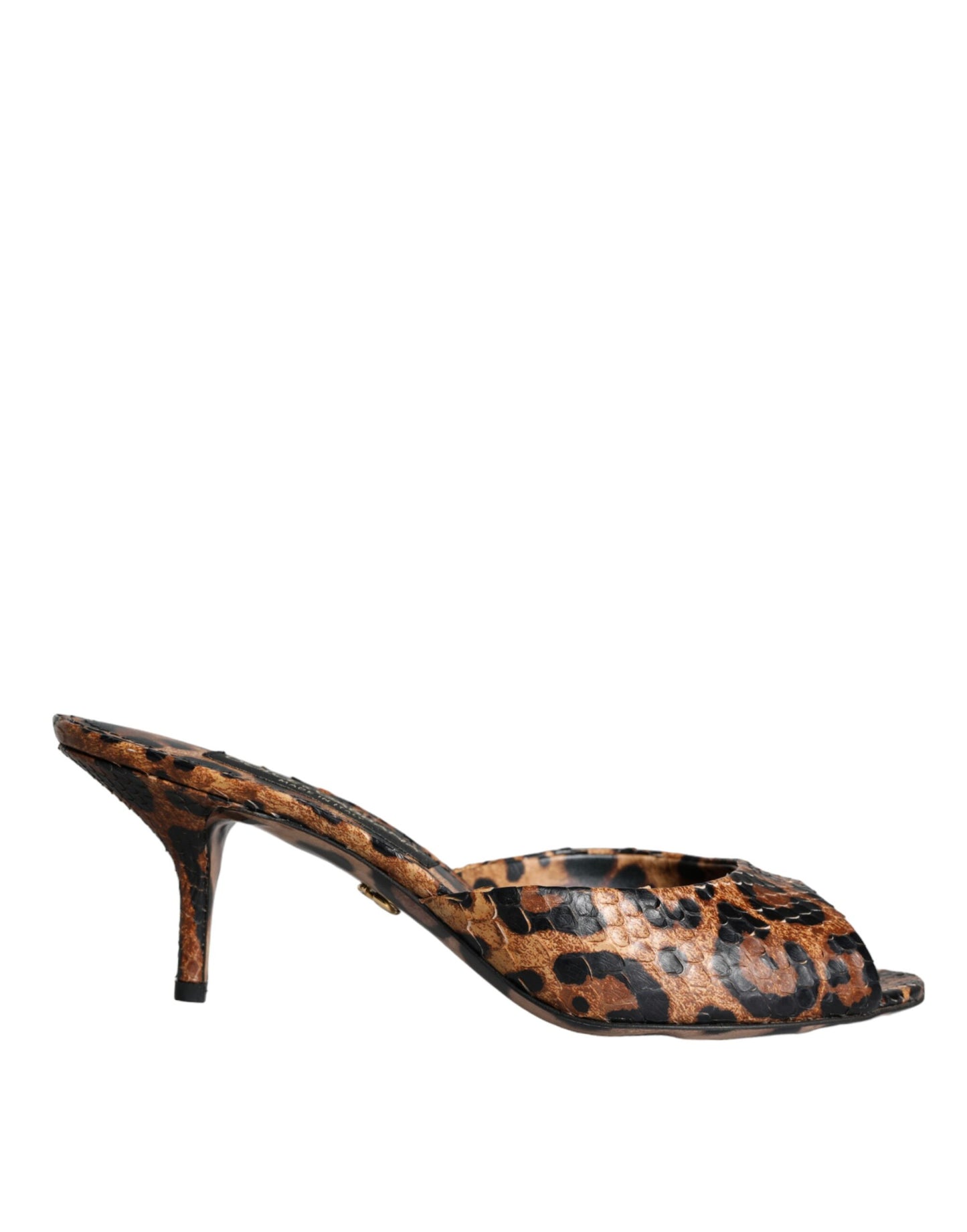 Dolce &amp; Gabbana Brown Leopard Leather Slide Heels Sandals Shoes