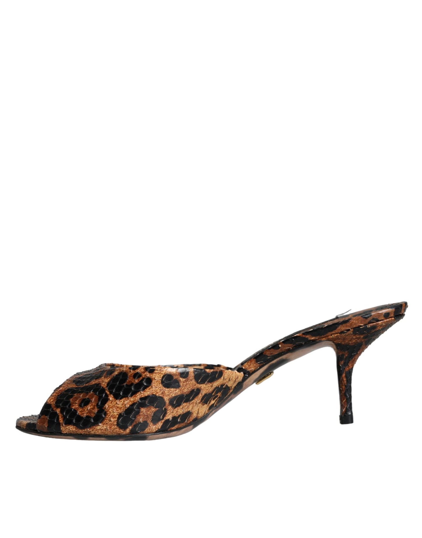 Dolce &amp; Gabbana Brown Leopard Leather Slide Heels Sandals Shoes