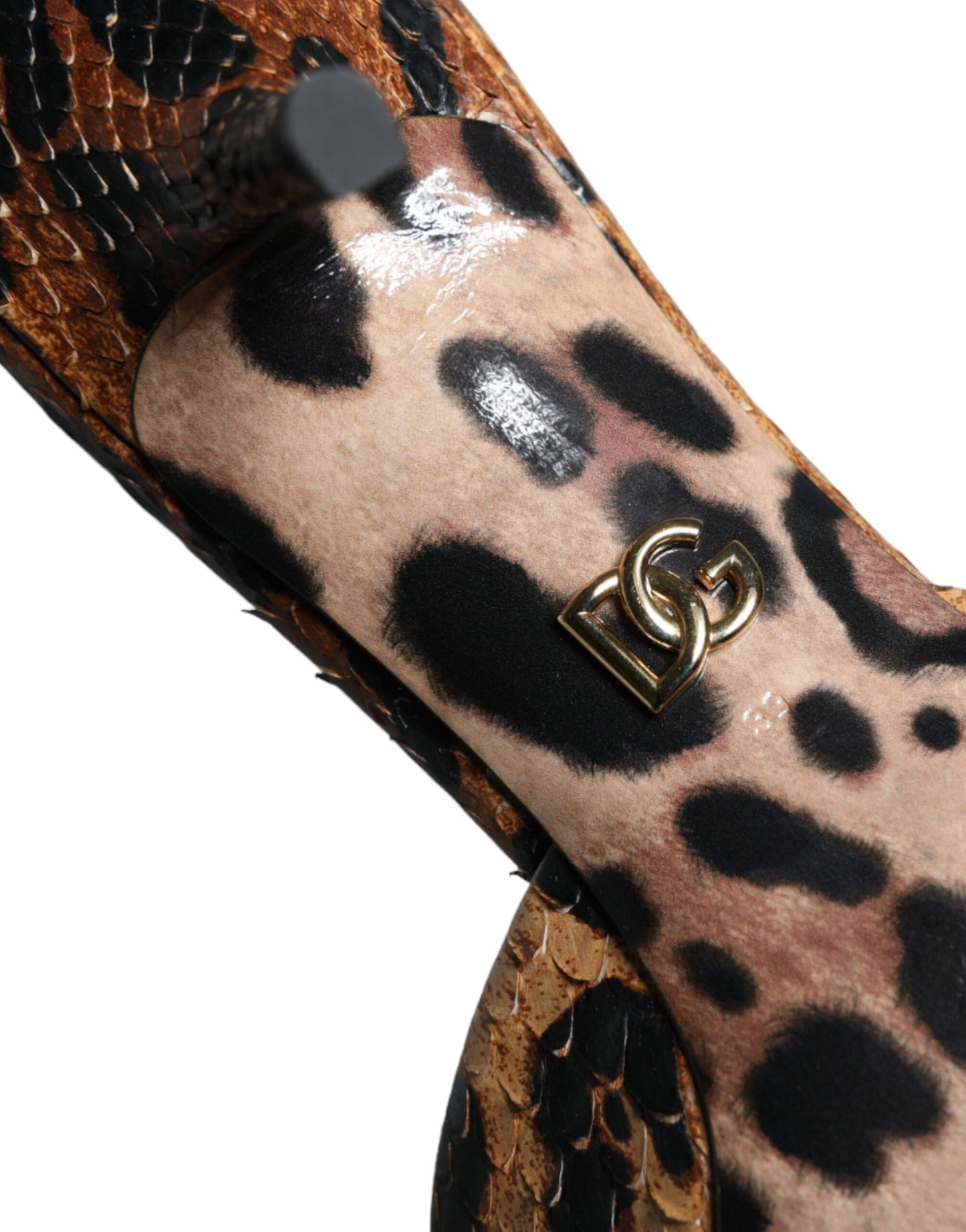 Dolce &amp; Gabbana Brown Leopard Leather Slide Heels Sandals Shoes