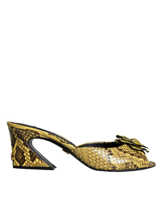 Dolce &amp; Gabbana Yellow Leather Block Heel Mules Shoes