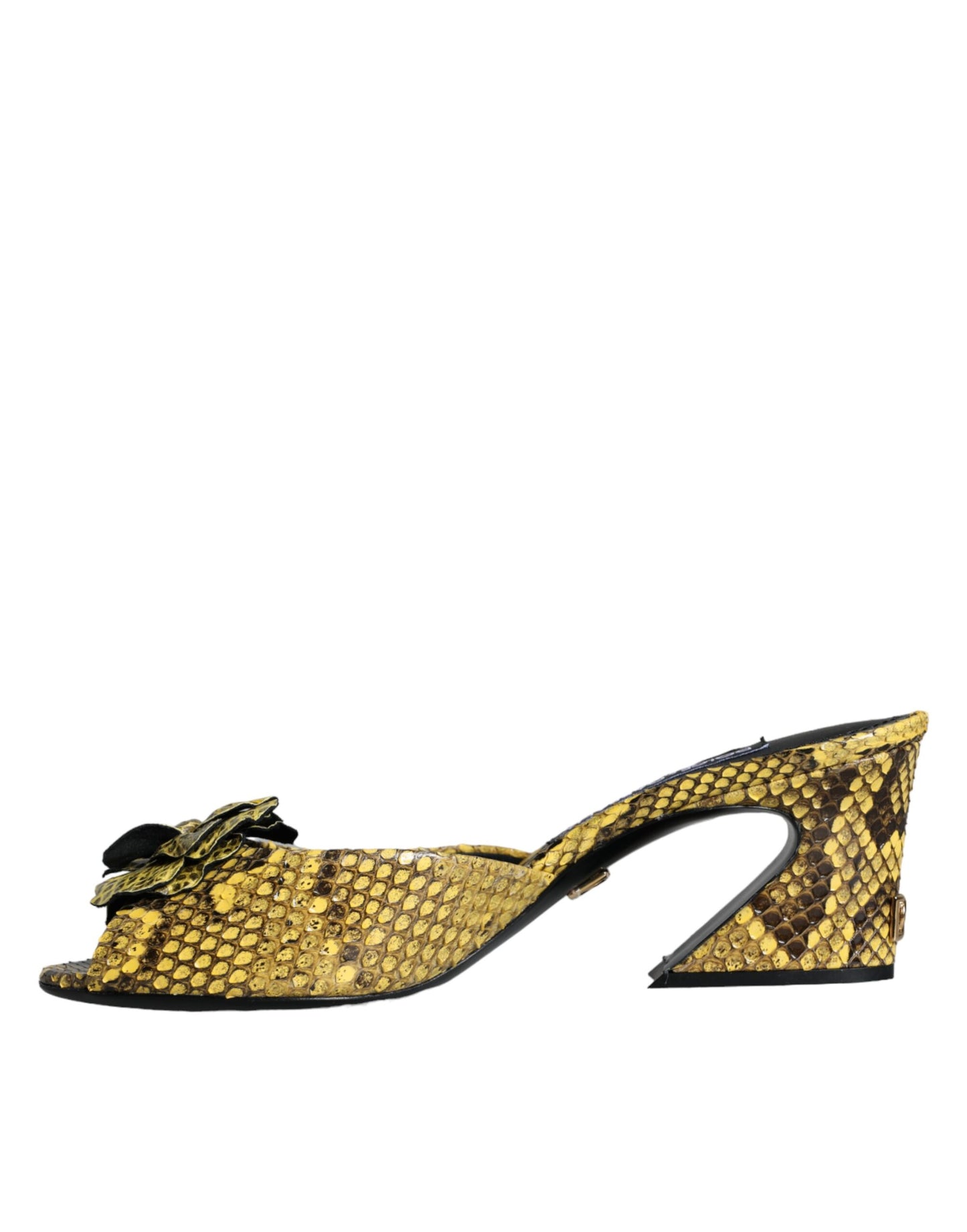 Dolce &amp; Gabbana Yellow Leather Block Heel Mules Shoes