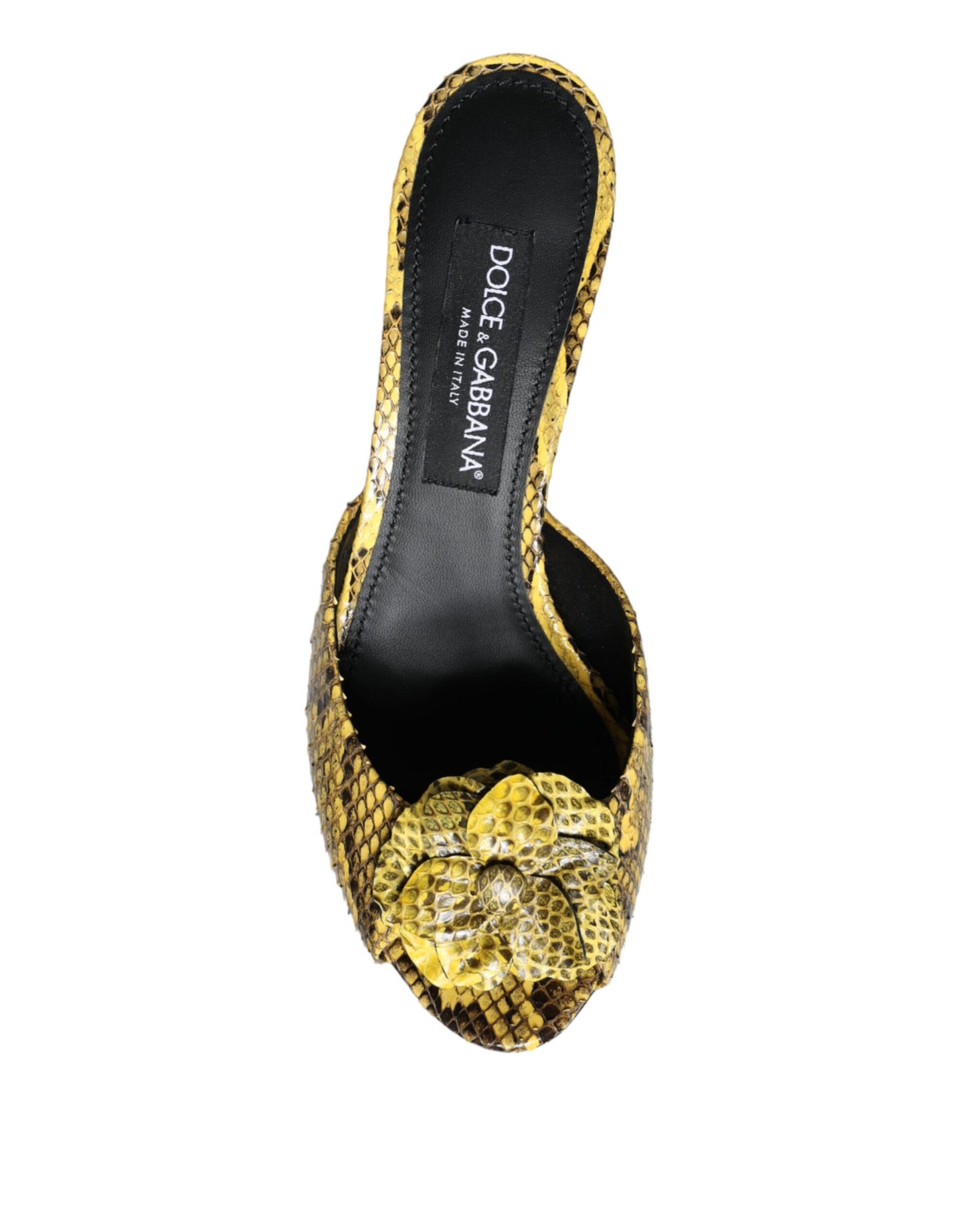 Dolce &amp; Gabbana Yellow Leather Block Heel Mules Shoes