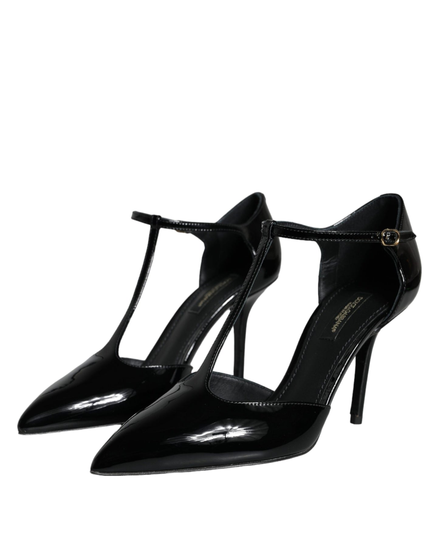 Dolce &amp; Gabbana Black Leather T-Strap Stiletto High Heels Shoes