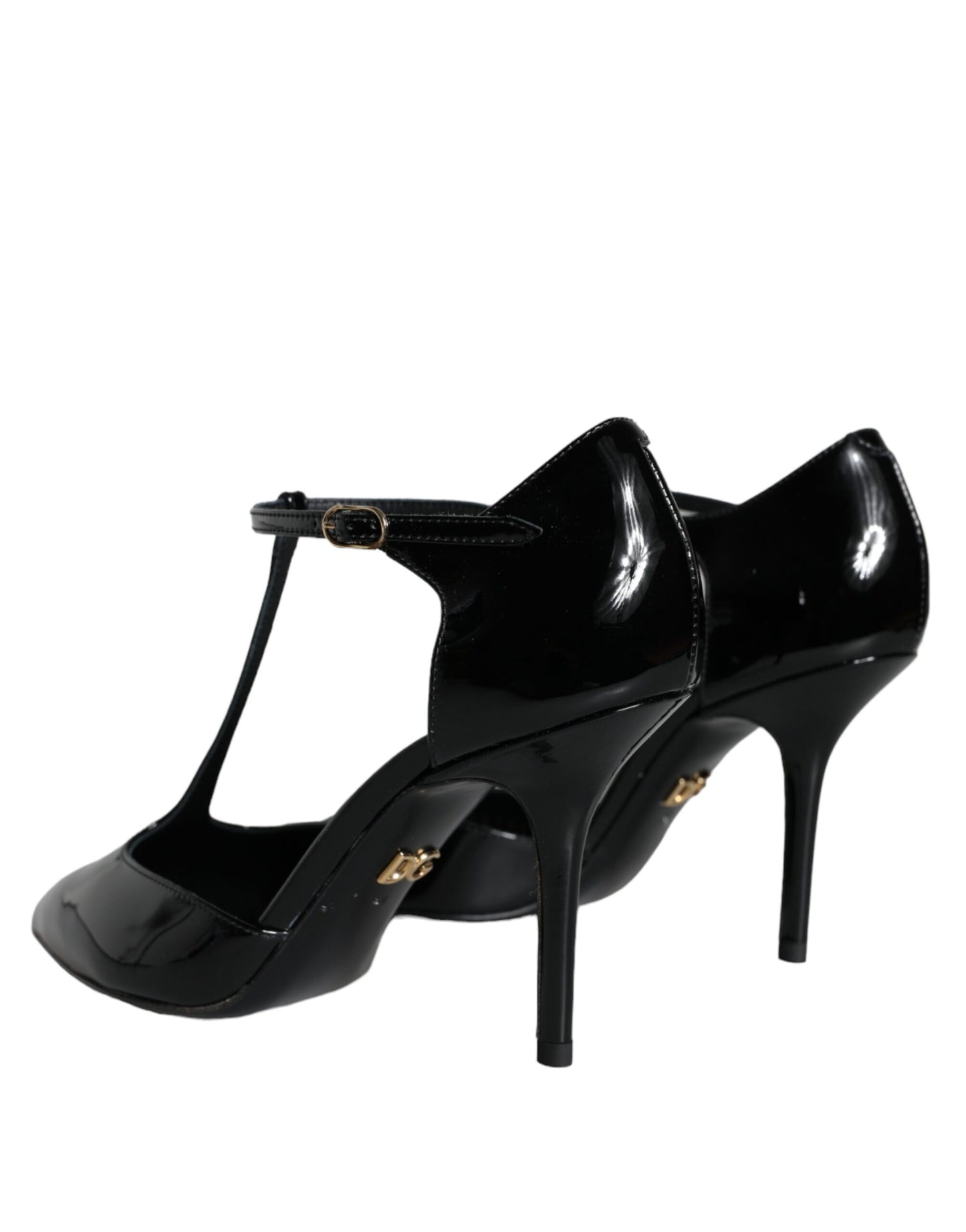 Dolce &amp; Gabbana Black Leather T-Strap Stiletto High Heels Shoes