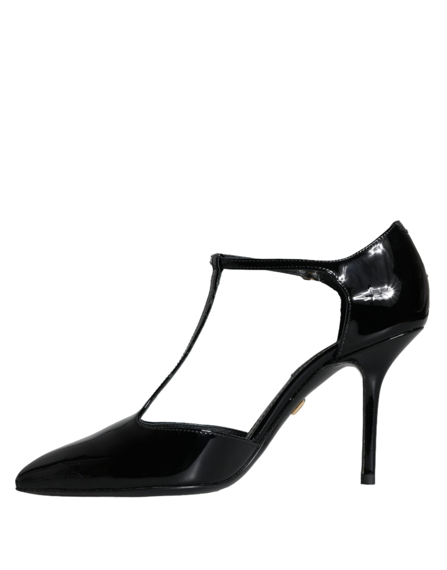 Dolce &amp; Gabbana Black Leather T-Strap Stiletto High Heels Shoes