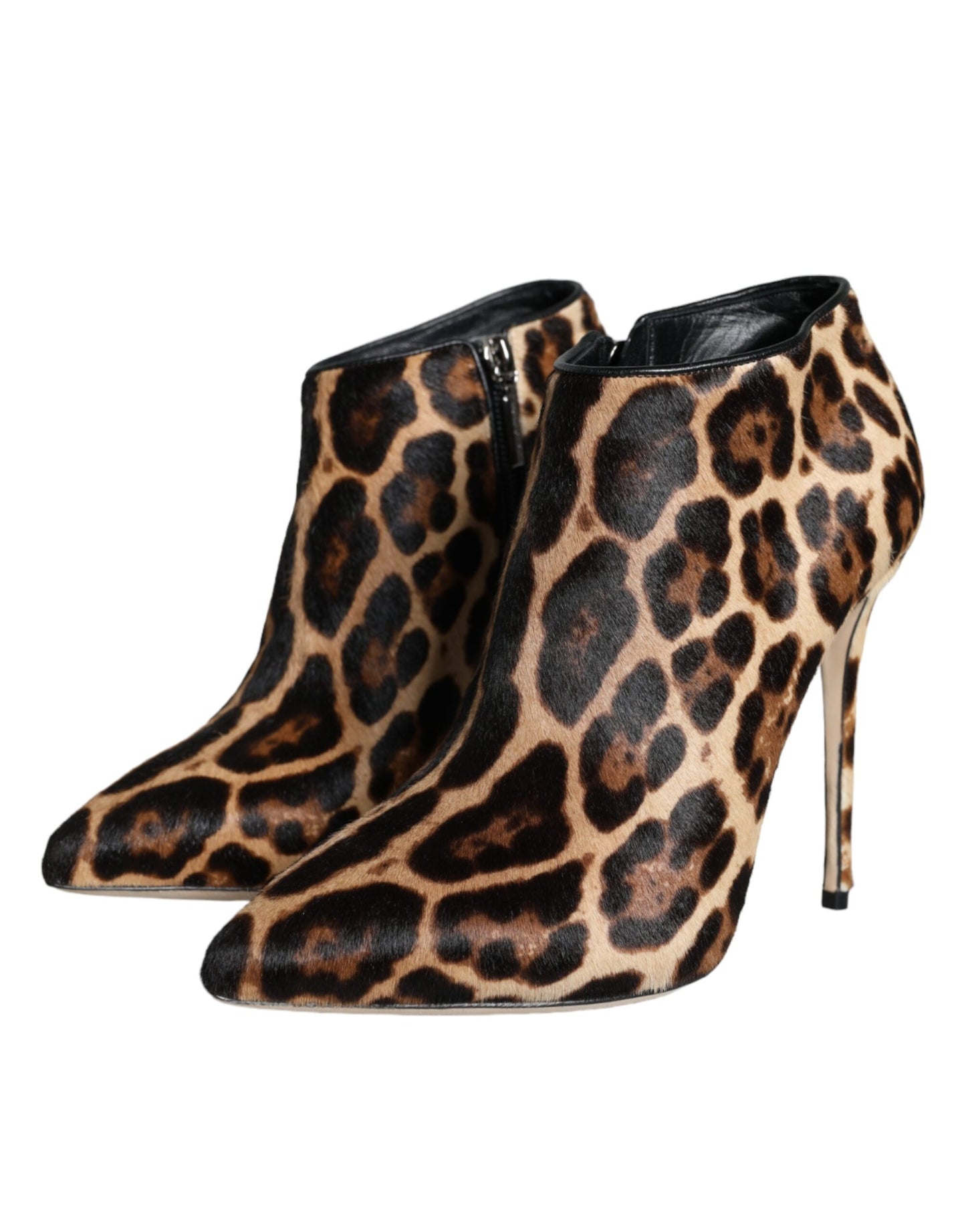 Dolce &amp; Gabbana Brown Leopard Calf Fur Heels Ankle Boots Shoes