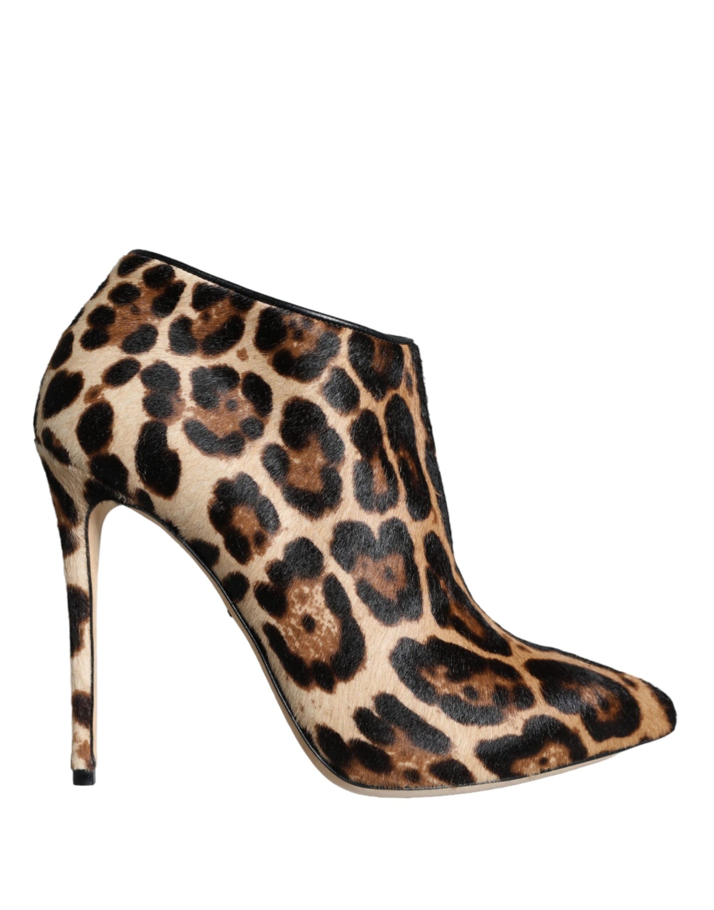 Dolce &amp; Gabbana Brown Leopard Calf Fur Heels Ankle Boots Shoes