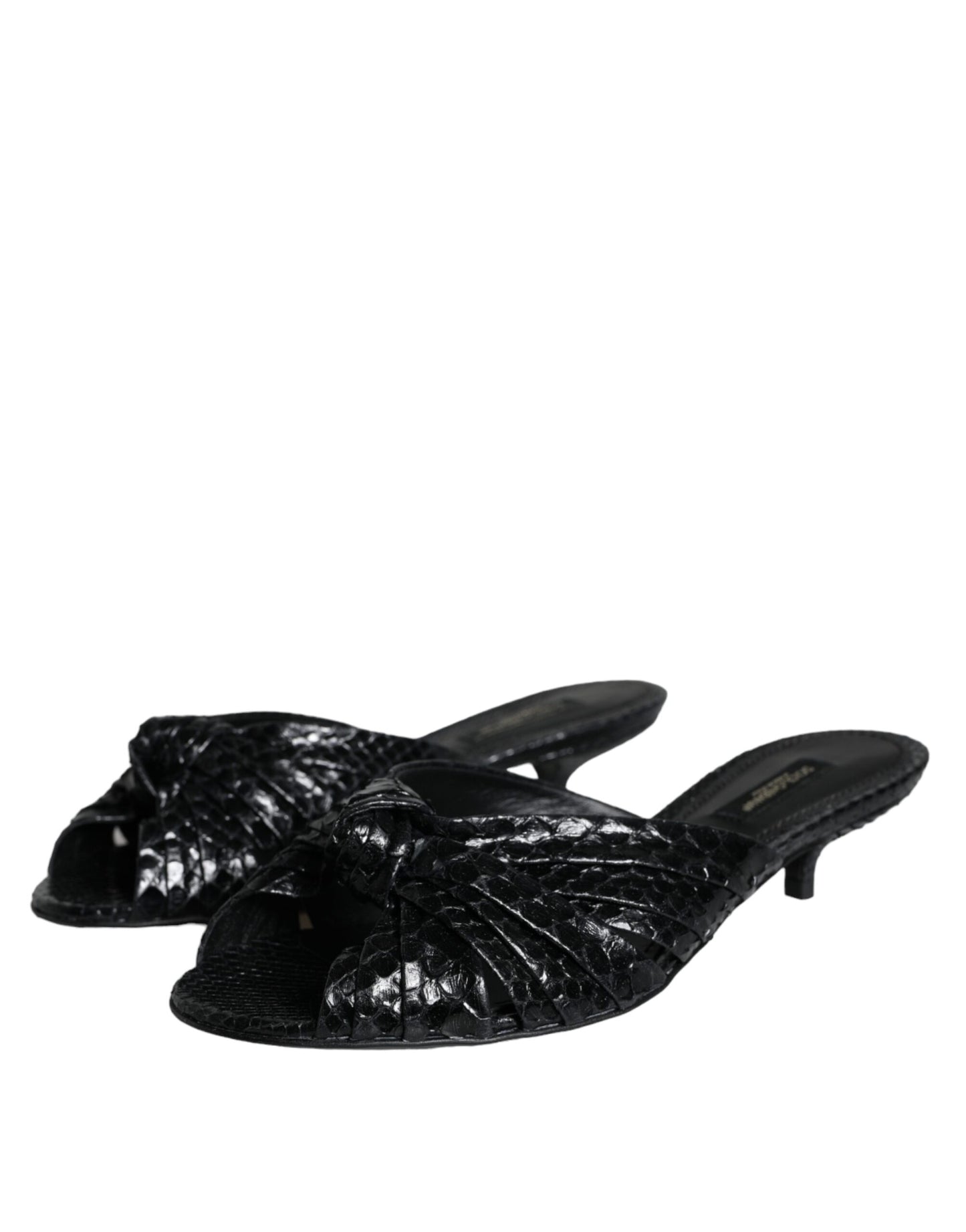 Dolce &amp; Gabbana Black Leather Heels Sandals Shoes