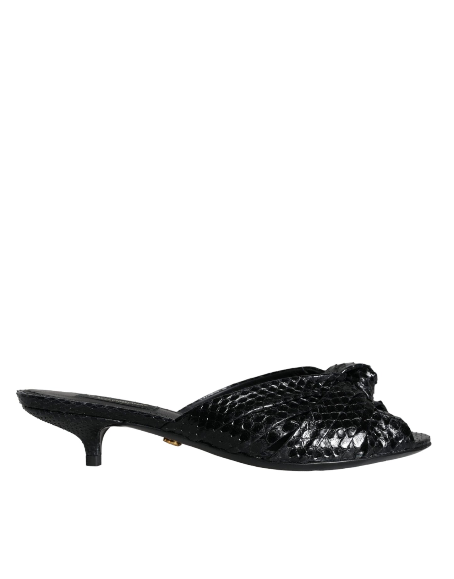 Dolce &amp; Gabbana Black Leather Heels Sandals Shoes