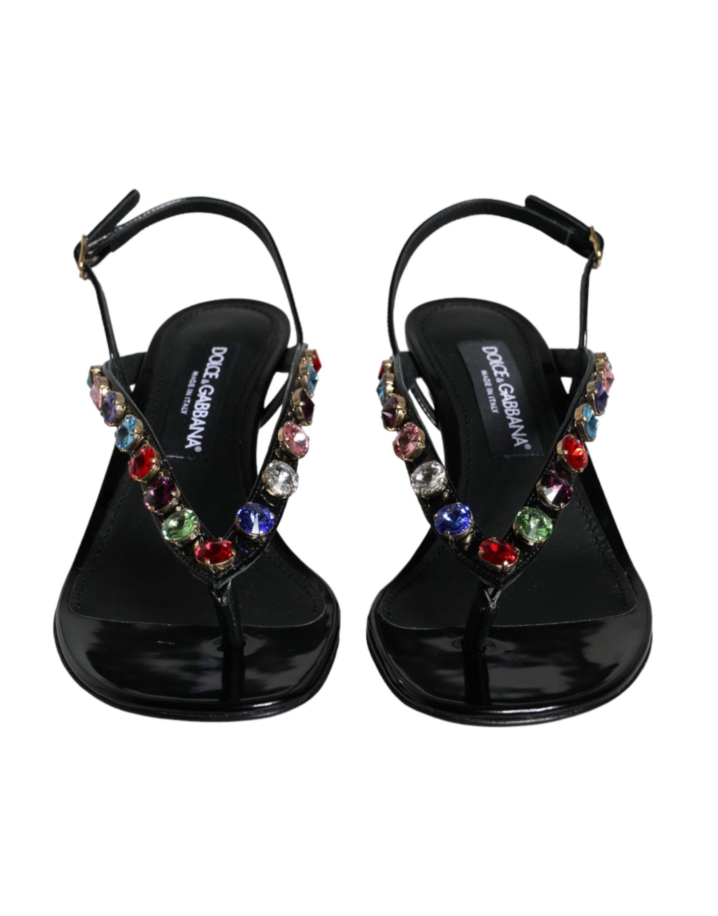 Dolce &amp; Gabbana Black Leather Crystal Slingback Sandals Shoes