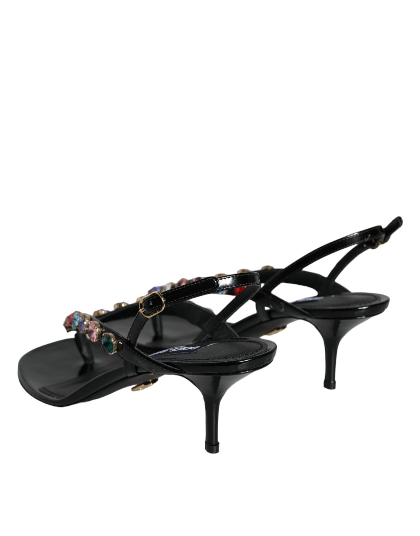 Dolce &amp; Gabbana Black Leather Crystal Slingback Sandals Shoes