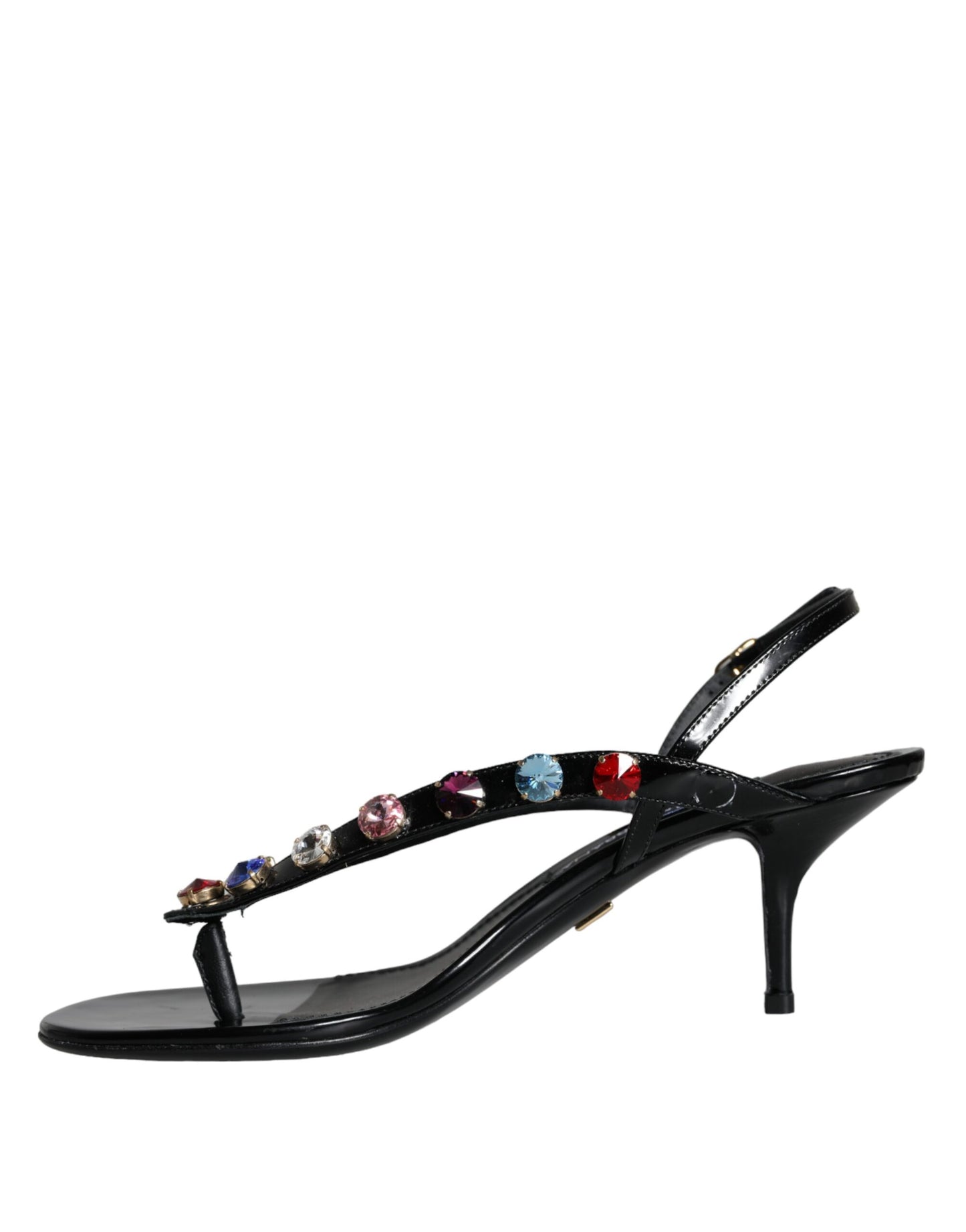 Dolce &amp; Gabbana Black Leather Crystal Slingback Sandals Shoes