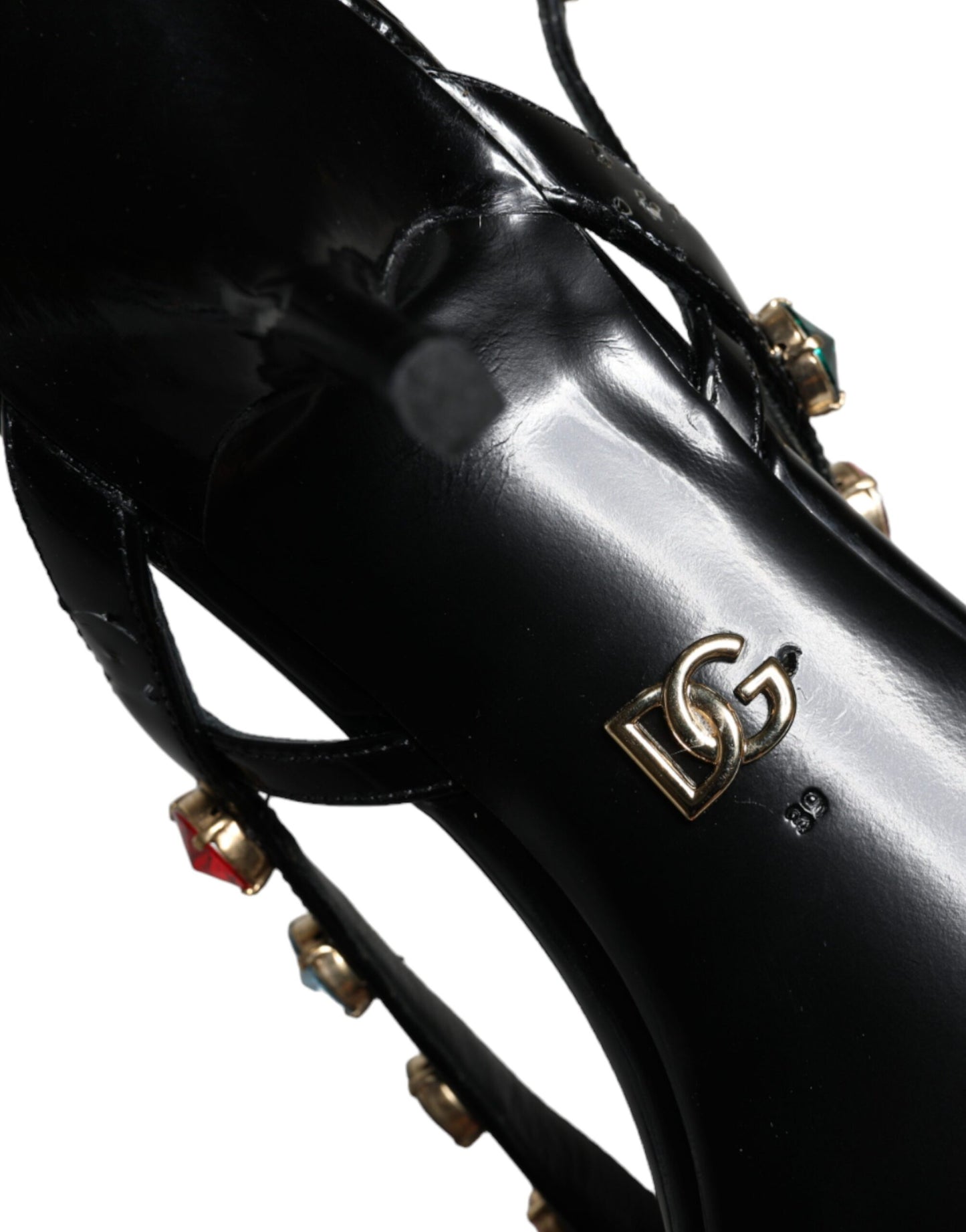 Dolce &amp; Gabbana Black Leather Crystal Slingback Sandals Shoes