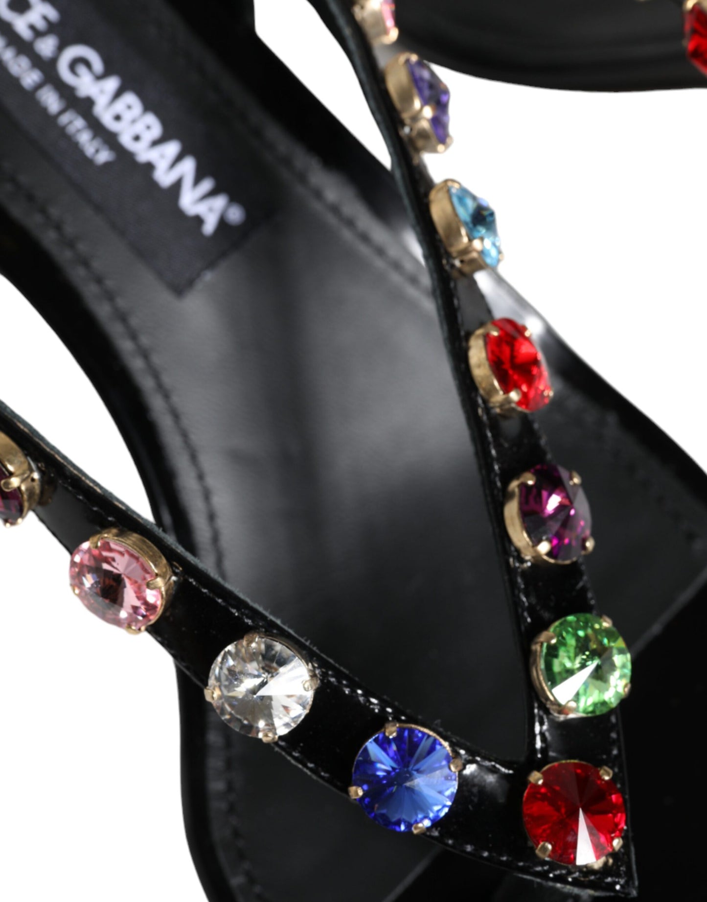 Dolce &amp; Gabbana Black Leather Crystal Slingback Sandals Shoes