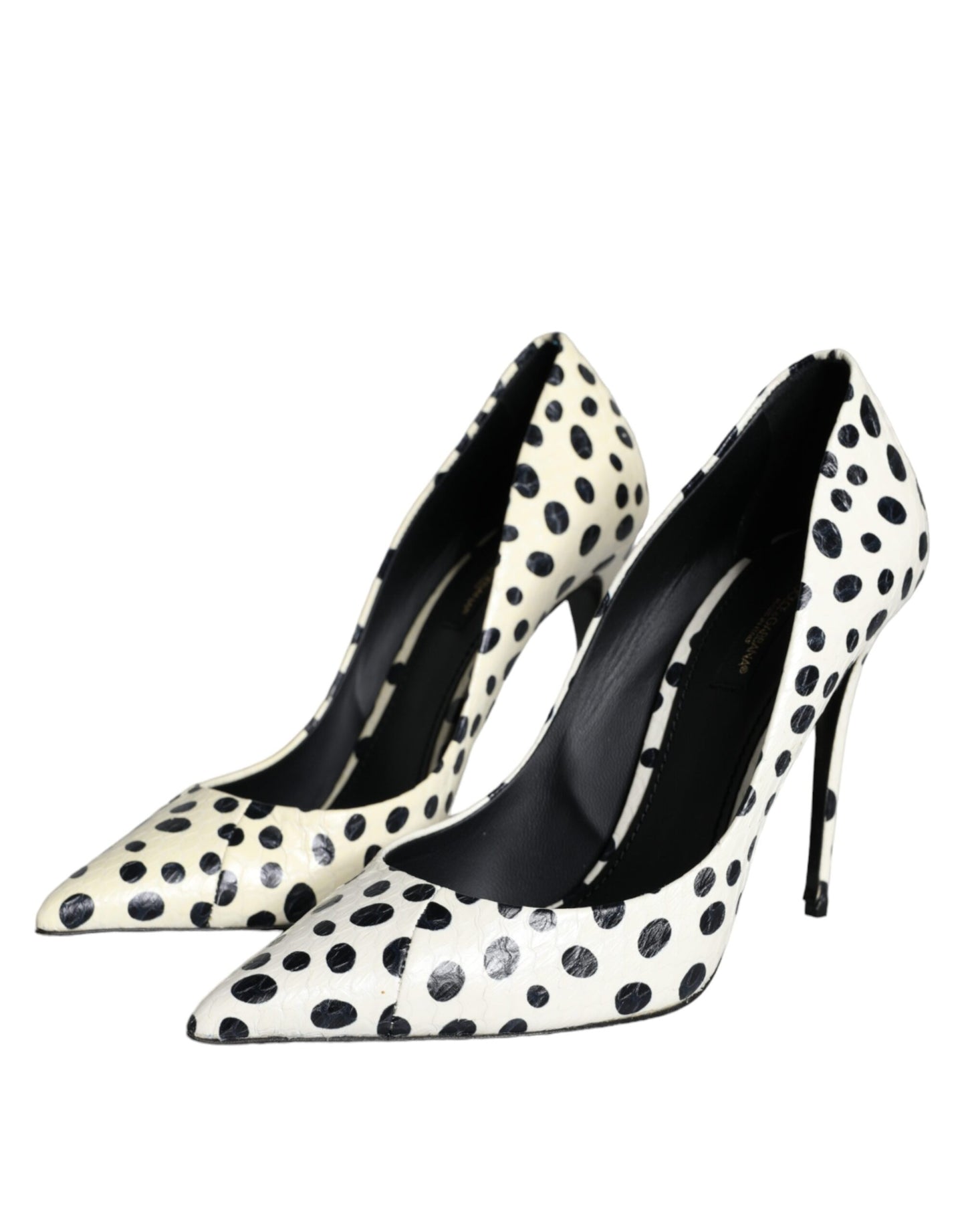 Dolce &amp; Gabbana Black White Polka Dot Leather Pumps Shoes