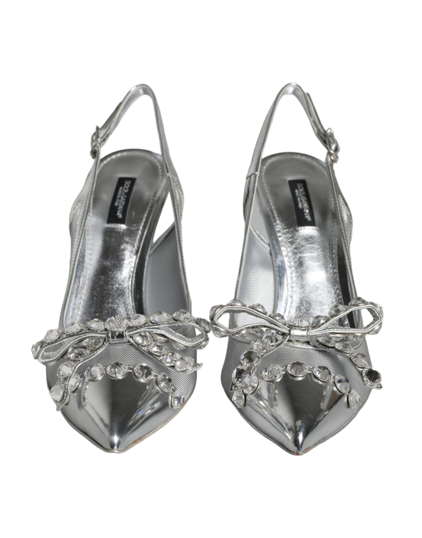 Dolce &amp; Gabbana Silver Crystal-Embellished Mesh Slingback Shoes