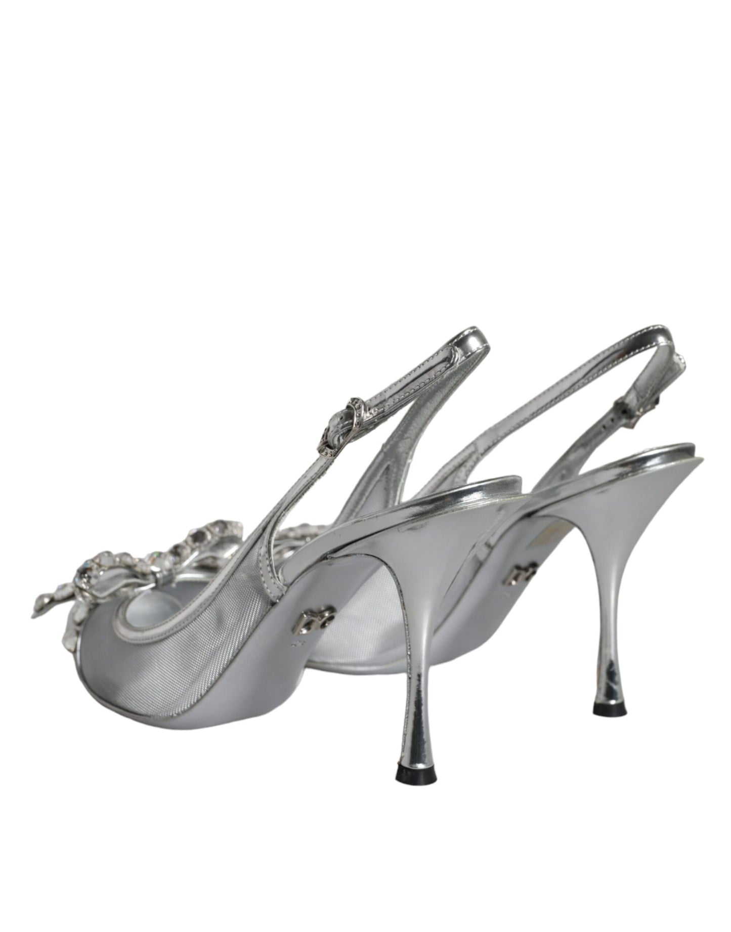 Dolce &amp; Gabbana Silver Crystal-Embellished Mesh Slingback Shoes