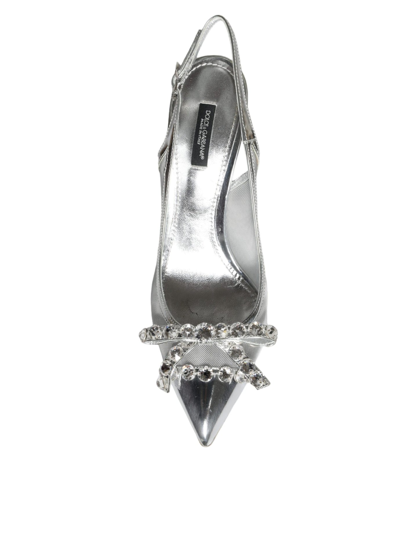 Dolce &amp; Gabbana Silver Crystal-Embellished Mesh Slingback Shoes