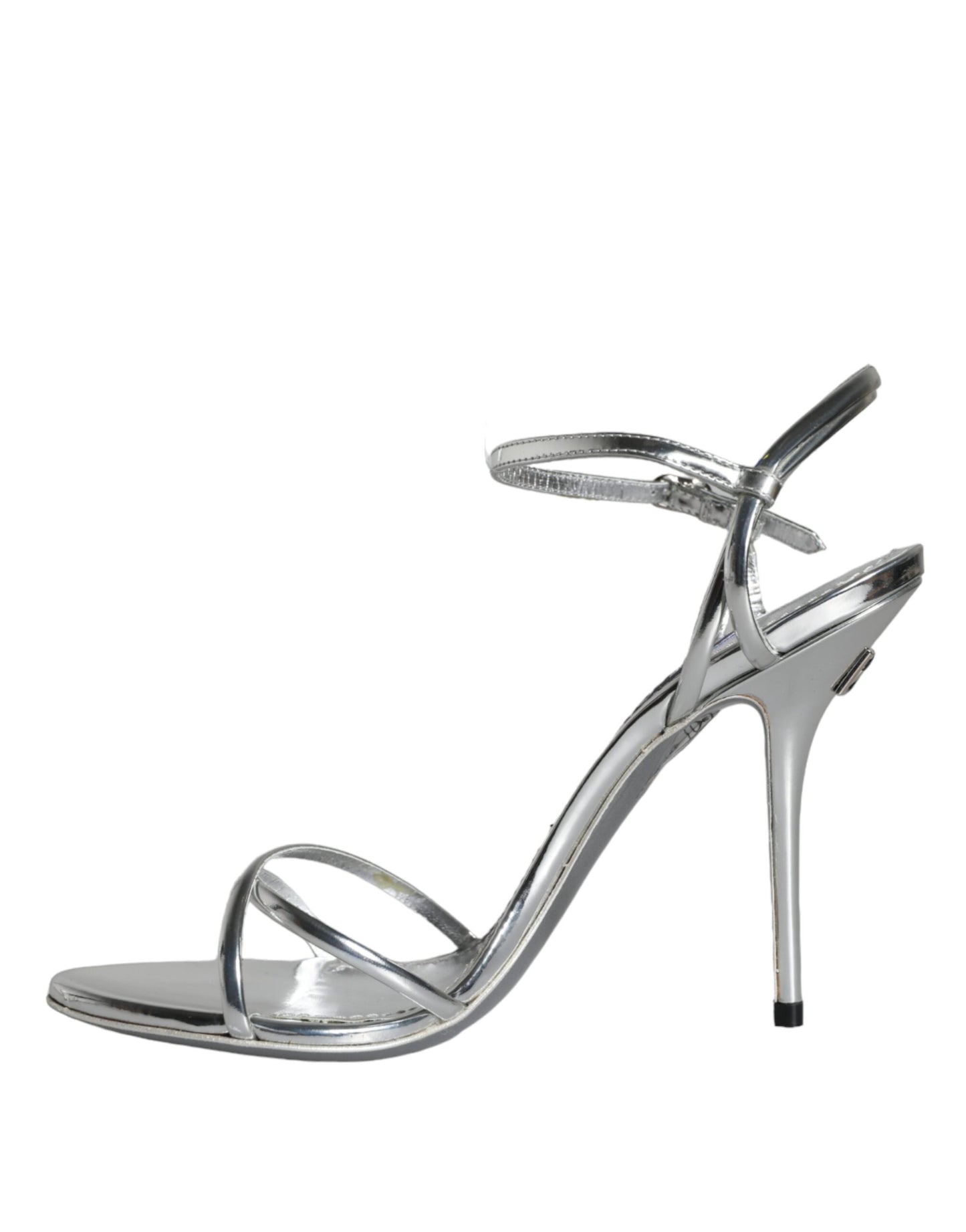 Dolce &amp; Gabbana Silver KEIRA Leather Ankle Strap Sandals Shoes