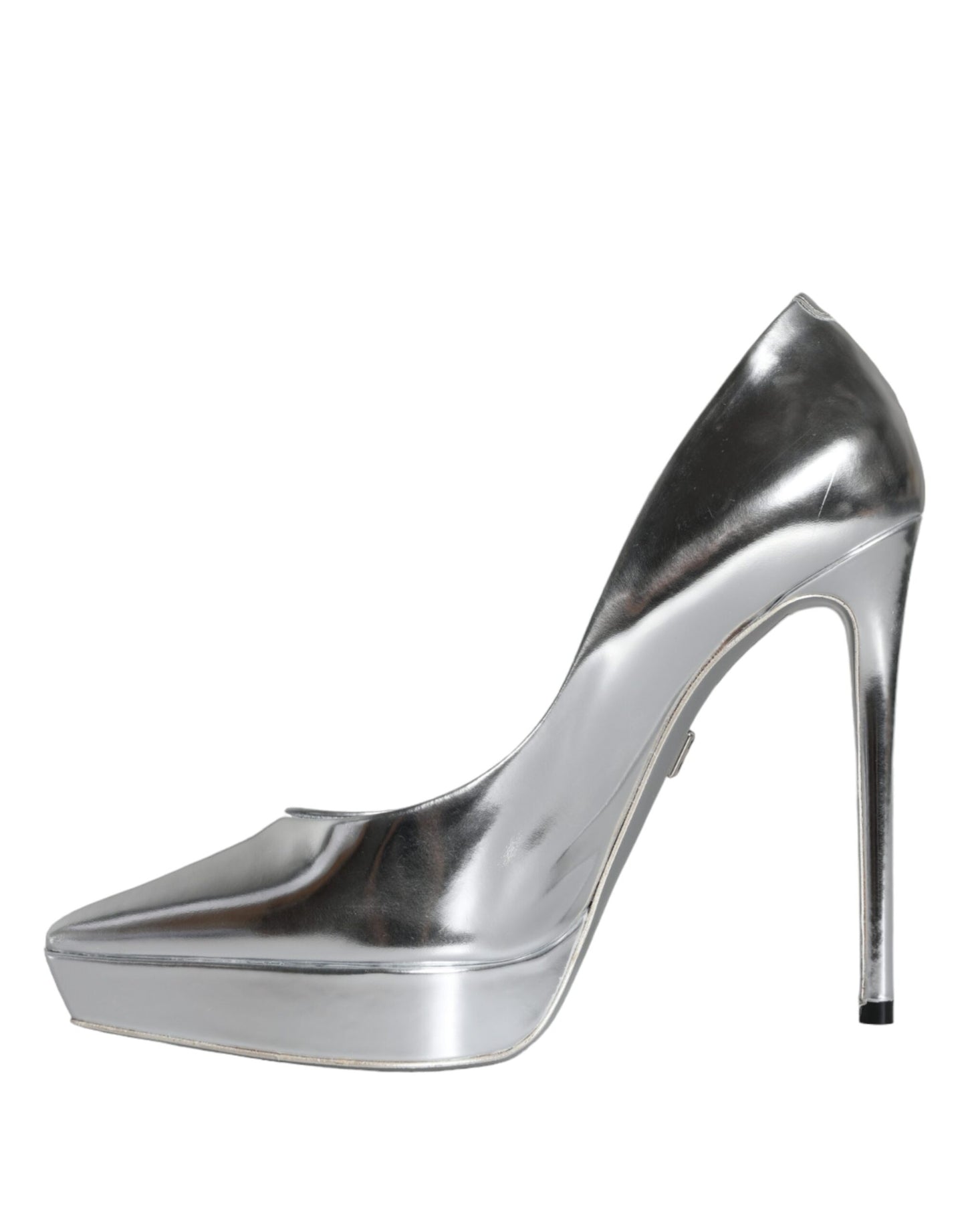 Dolce &amp; Gabbana Silver Leather Platform Heels Pumps Shoes