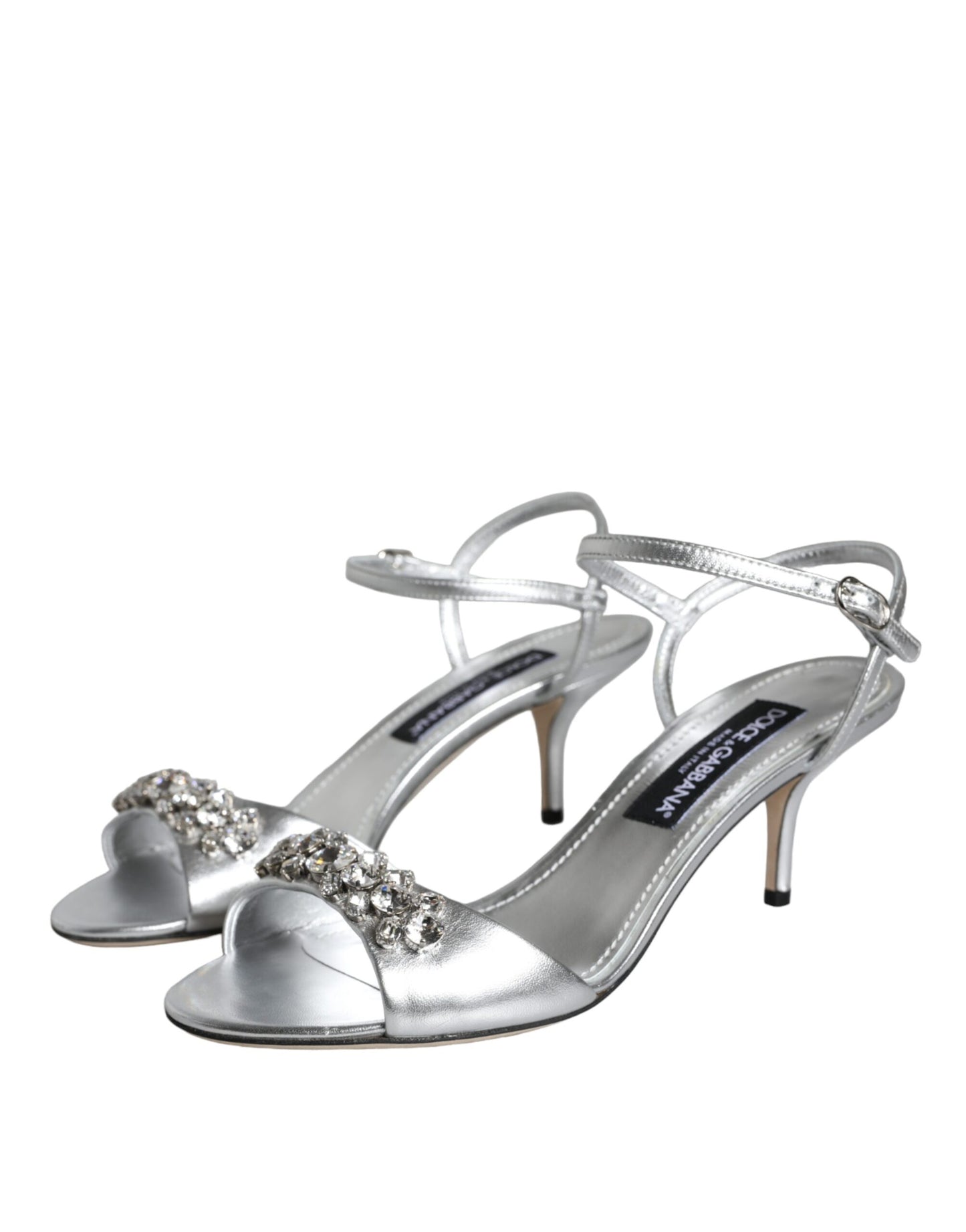 Dolce &amp; Gabbana Silver Crystal AnkleStrap Keira Sandals Shoes