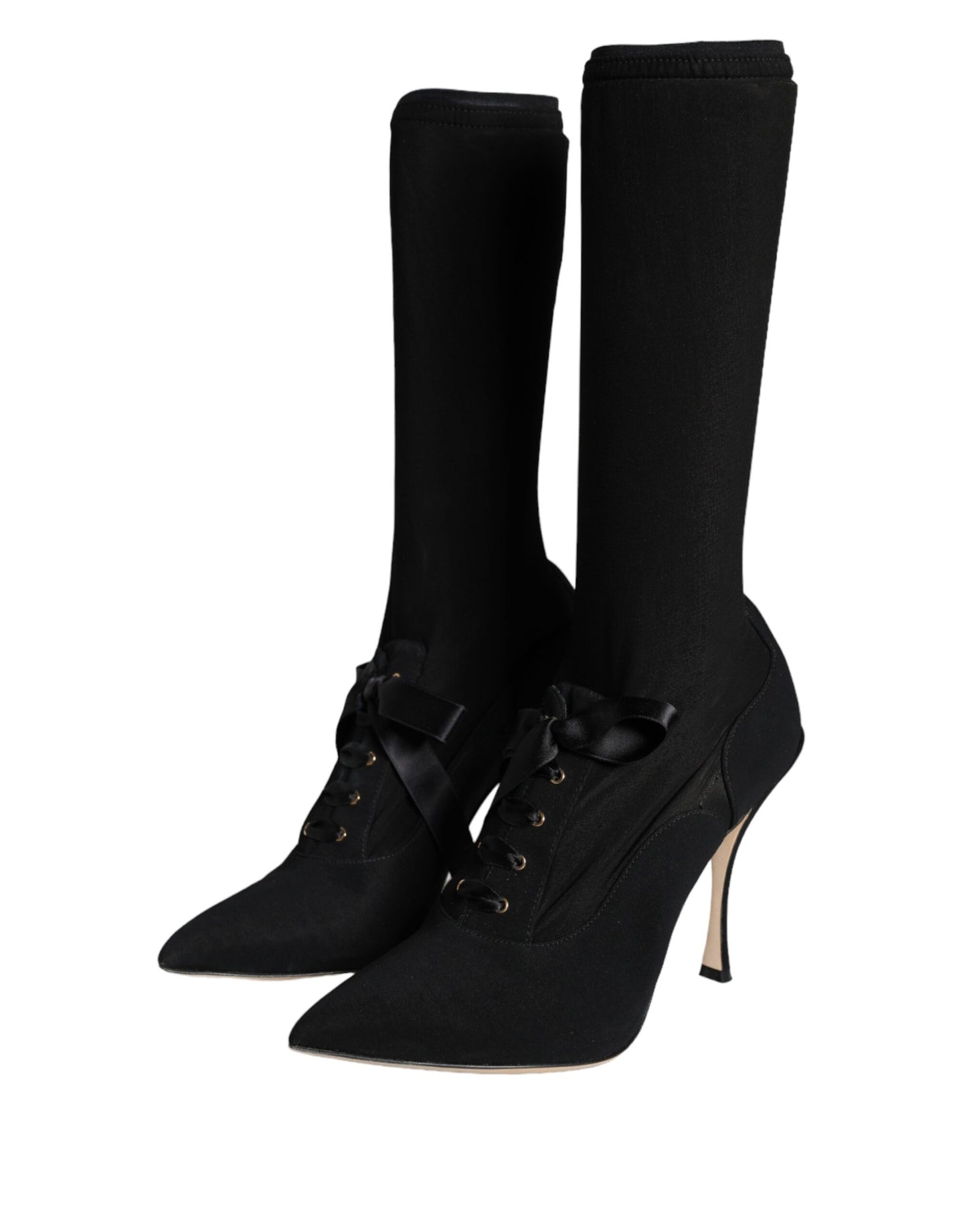 Dolce &amp; Gabbana Black Stiletto Heels Mid Calf Boots Shoes