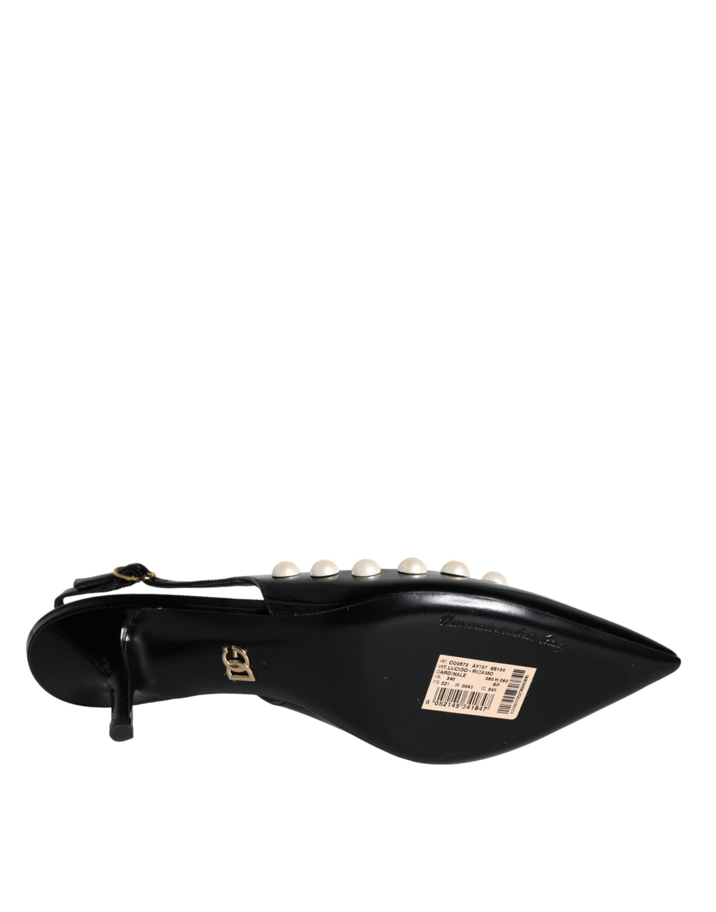 Dolce &amp; Gabbana Black Leather Faux Pearl Heel Slingback Shoes