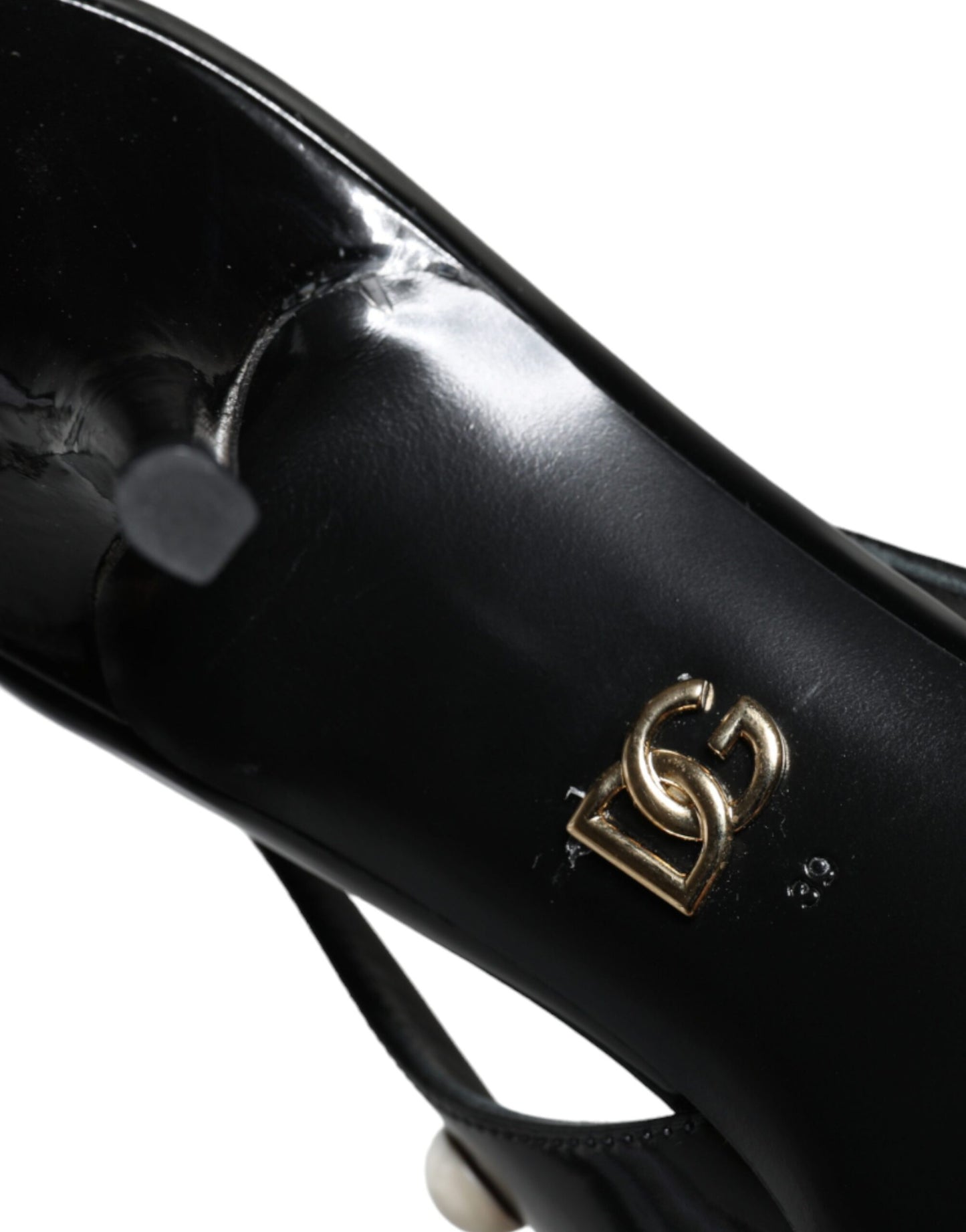 Dolce &amp; Gabbana Black Leather Faux Pearl Heel Slingback Shoes