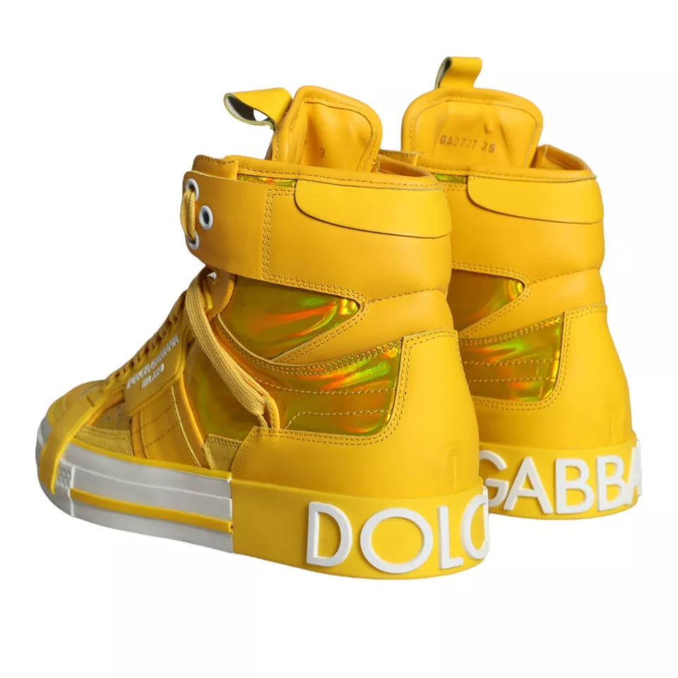 Dolce &amp; Gabbana Yellow White Leather High Top Sneakers Shoes