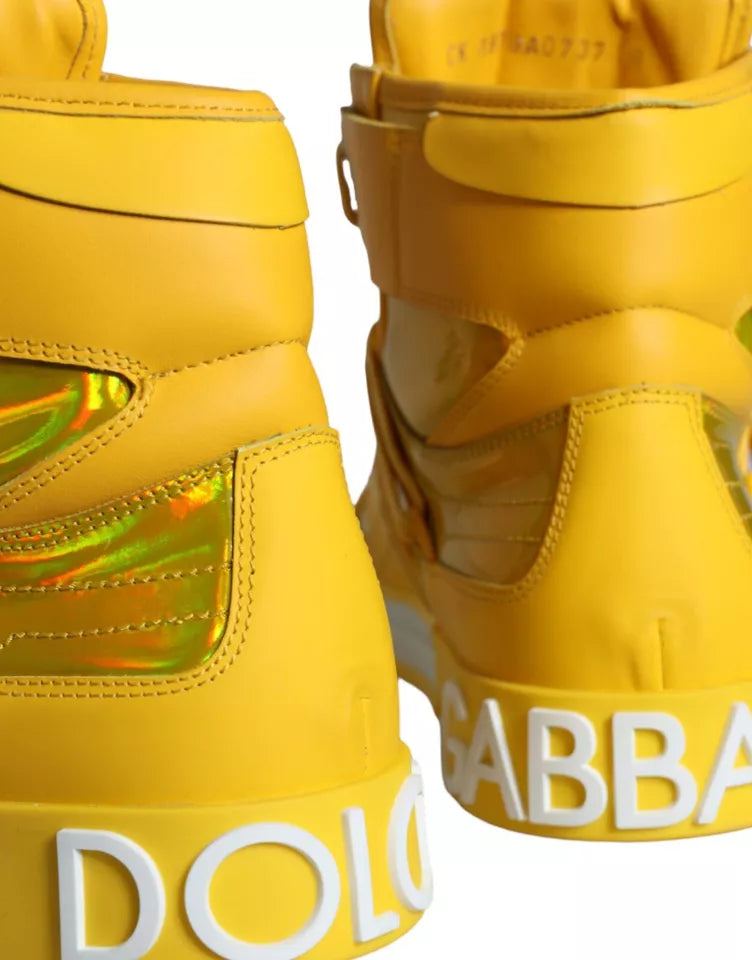 Dolce &amp; Gabbana Yellow White Leather High Top Sneakers Shoes