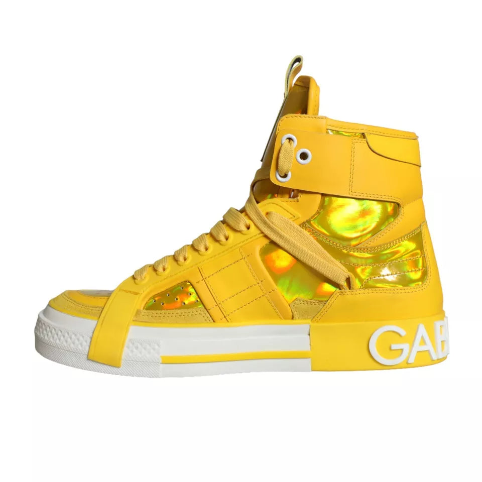 Dolce &amp; Gabbana Yellow White Leather High Top Sneakers Shoes