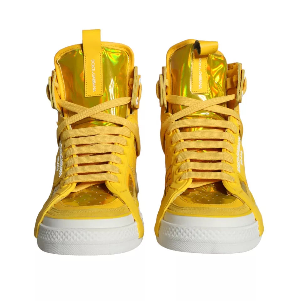 Dolce &amp; Gabbana Yellow White Leather High Top Sneakers Shoes