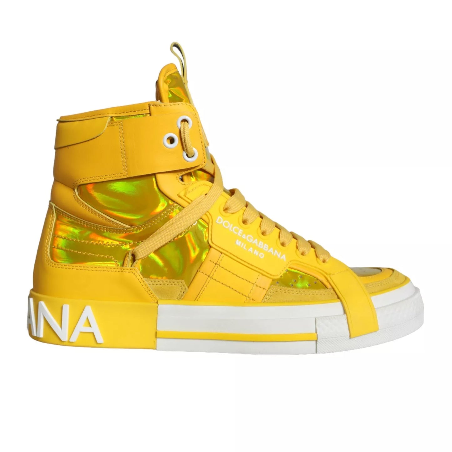 Dolce &amp; Gabbana Yellow White Leather High Top Sneakers Shoes